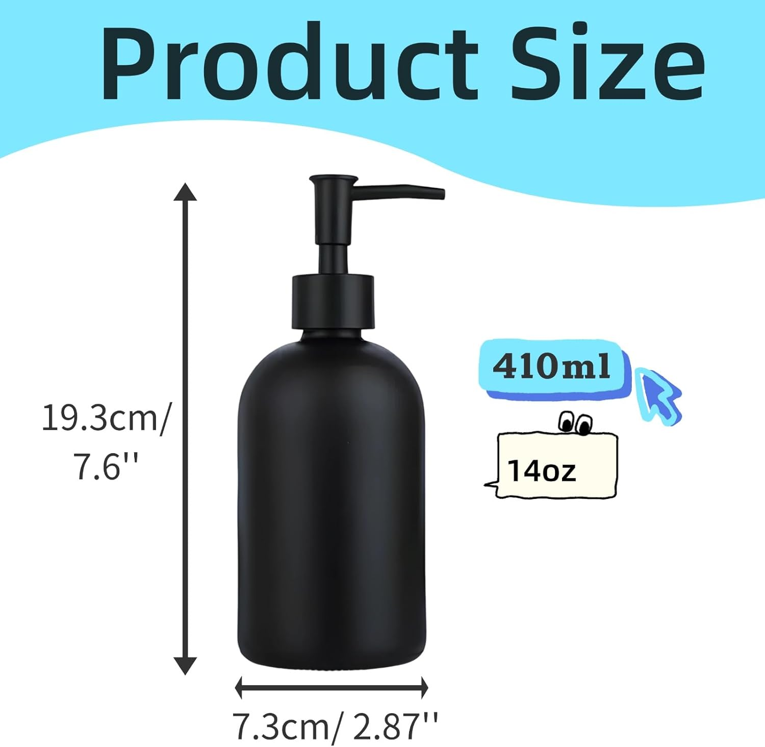 1PC Matte Glass Soap Dispenser, 410Ml/14Oz Liquid Dish Hand Soap Dispenser with Plastic Pump, Kitchen Sink Dish Soap Dispenser, Bathroom Soap Dispenser for Lotion Shampoo Bottle Black