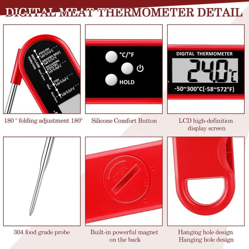 Digital Meat Thermometer for Cooking, Instant Read Thermometer with Backlight, Kitchen Food Thermometer for Grill Smoker BBQ Oil Deep Fry Candy Bread Coffee image number 4