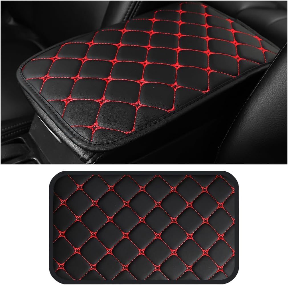 HZEL Car Center Console Cushion Pad, PU Leather Vehicle Armrest Protection Cover, Waterproof Automotive Interior Arm Rest Seat Box Mat Accessories, Universal for SUV, Sedan, Truck (Black/Blue)