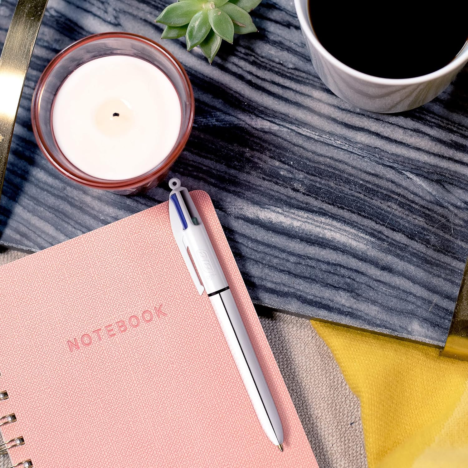 BIC 4 Colours Ball Pens Medium Point (1.0 Mm) - Assorted Barrel Colours (Gold Frozen Textured and Silver), 3 Count (Pack of 1) image number 3