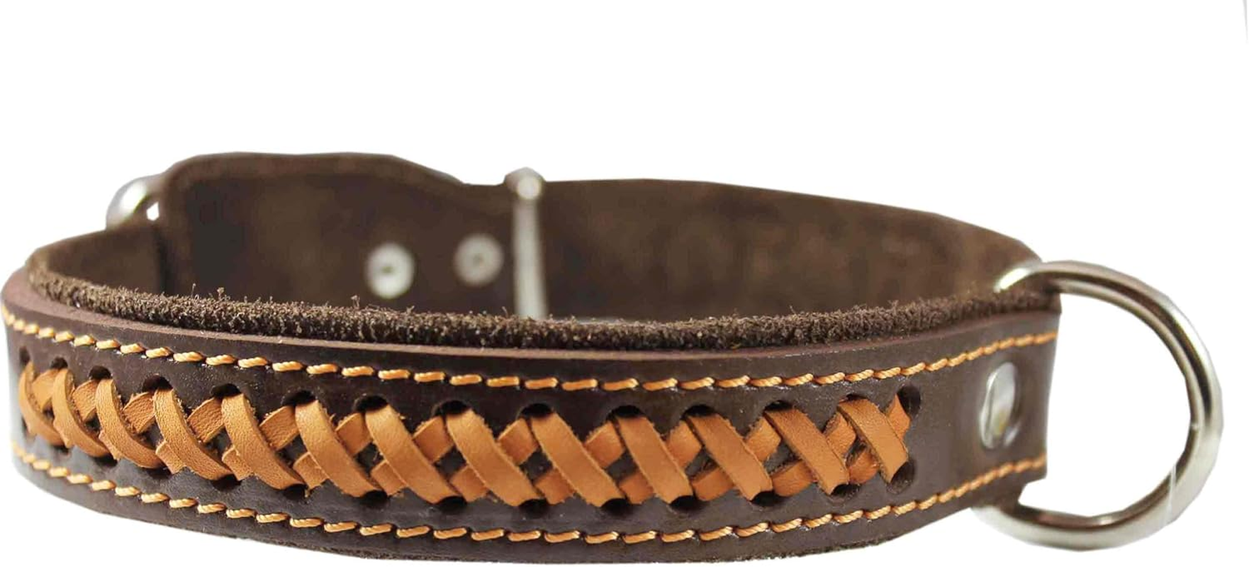 Genuine Leather Braided Dog Collar, Brown 1.25" Wide. Fits 16"-20.5" Neck.