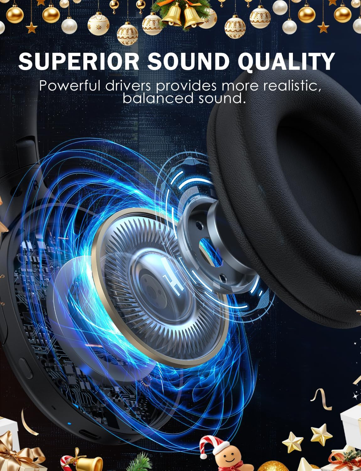 ONITOON Bluetooth Headphone with Cool RGB Light, Foldable Lightweight Wireless over Ear Headphone, 90&deg; Rotatable Earcups, Hifi Stereo with Deep Bass Audio for Travel, Ipad Cellphone Laptop PC image number 2