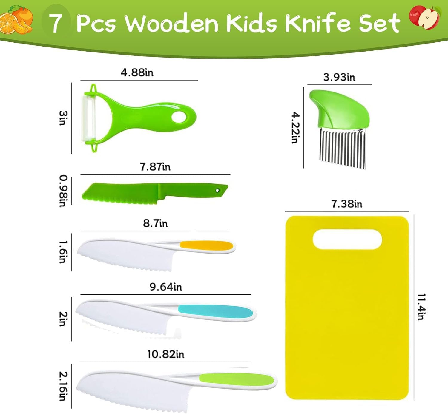 Kids Kitchen Knife, 7 Pcs Kids Knife Set Include Serrated Edges Plastic Toddler Chef Knife, Crinkle Cutter, Sandwich Cutter, Y Peeler, Cutting Board, Perfect for Toddlers Gifts for Boys and Girls image number 5