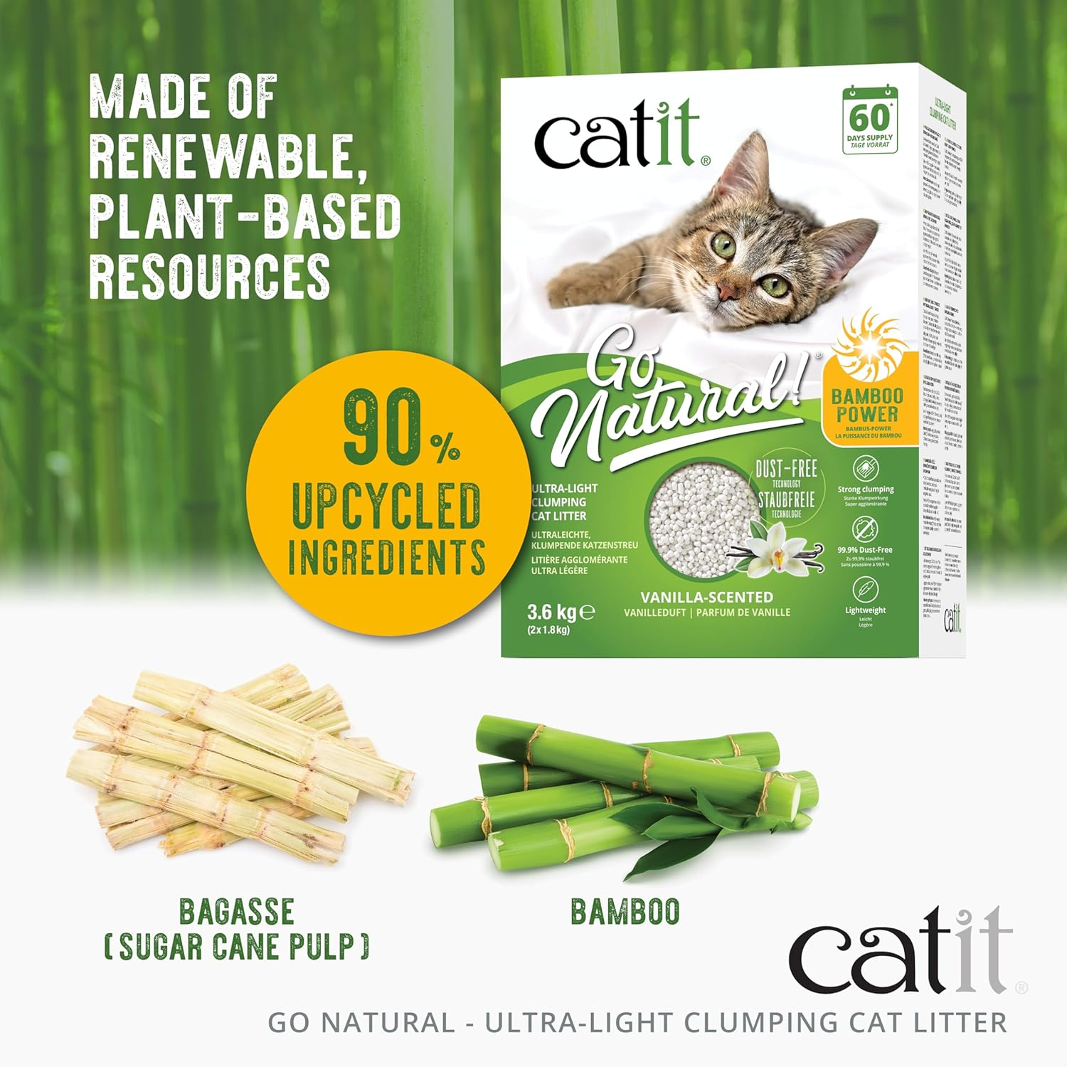Catit Go Ultralight Bamboo Cat Litter, Natural, 1.4 Kg image number 2