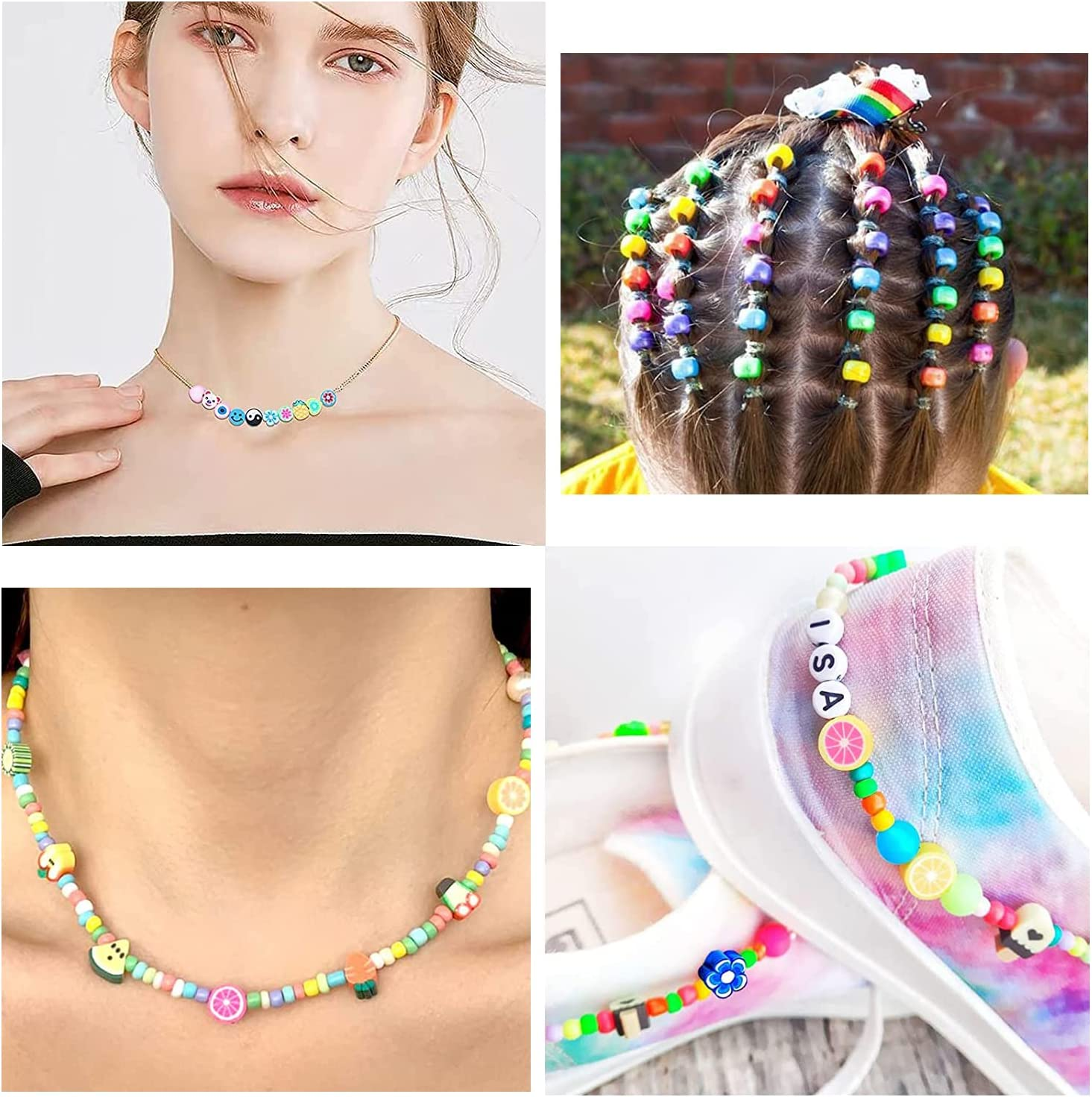 ANSHINE 1740 Pcs Jewelry Making Kit - Pony, Alphabet Letter, Polymer, Smile Heart Number Star Beads for Bracelet Making - Girls and Adults