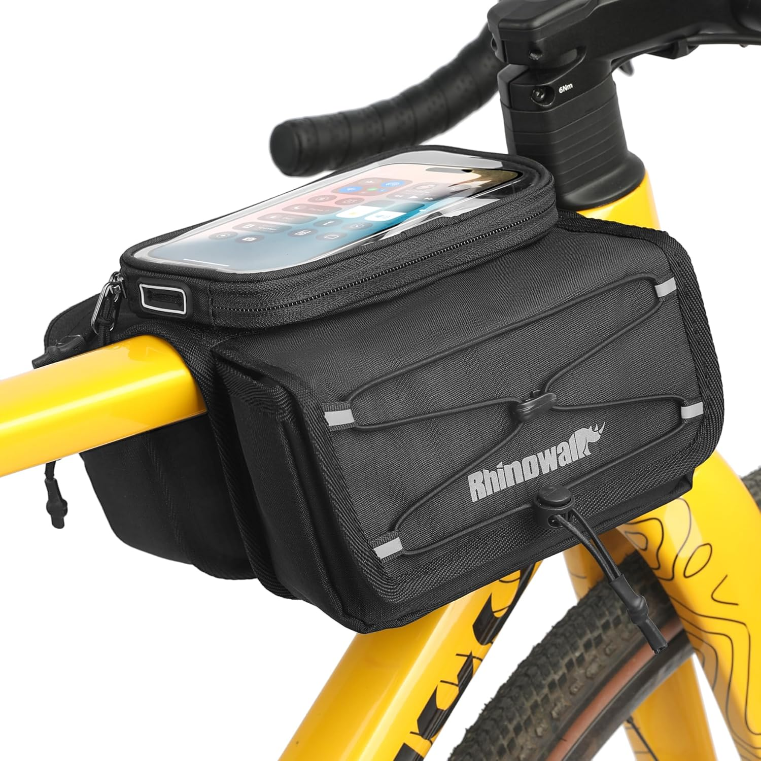 Rhinowalk Bike Front Frame Bag Bicycle Top Tube Frame Storage Waterproof Bicycle Handlebar Bag Fit Smartphone Professional Cycling Accessories-White