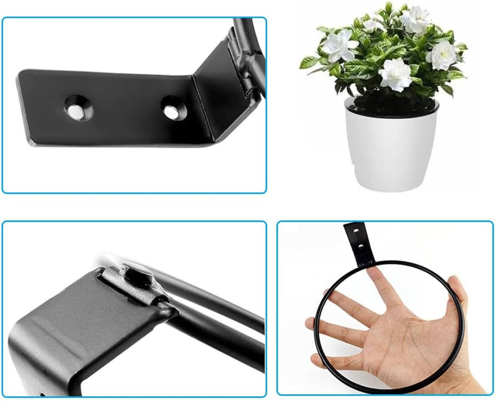 6 Pcs Flower Pot Holder Ring, 4 Inch Plant Pot Support Holder Ring for Wall Mount, Hanging Plant Stand Heavy Duty Metal for Space Saving,Fit for Outdoor, Indoor Home(Black) image number 1