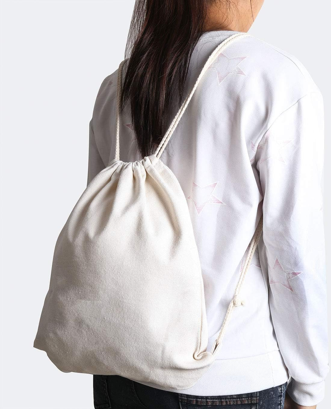 2-Pack Cotton Canvas Drawstring Backpack Gym Sackpack - Black image number 7