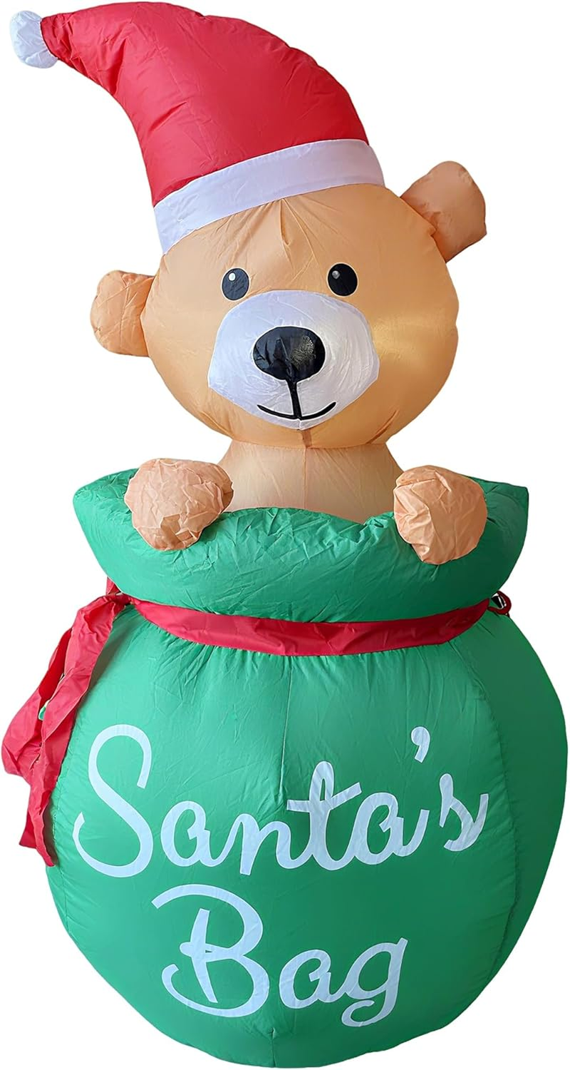 ONEIN 134CM Christmas Inflatables Teddy Bear in Santa&rsquo;S Bag with LED Lights - Cute Outdoor Blow up Decoration for Xmas Yard, Garden & Party - Weather-Resistant with Built-In Fan, Stakes & Sandbags image number 5