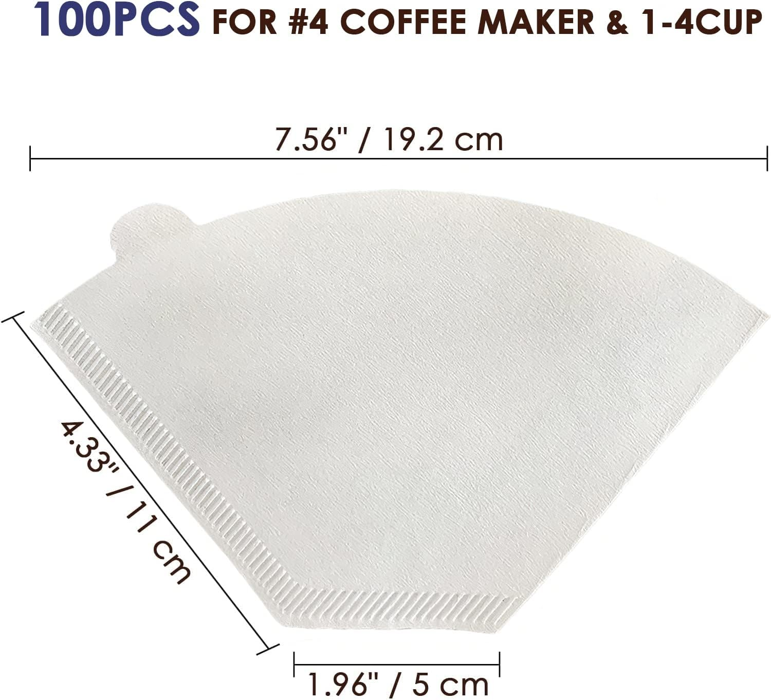 Disposable Coffee Paper Filters for Coffee Maker, 100 Pcs Cone Replacement Filter Natural Unbleached Original Wooden Drip Paper Suitable for Coffee Machines and Coffee Cones (#4,100 PCS) (White) image number 1