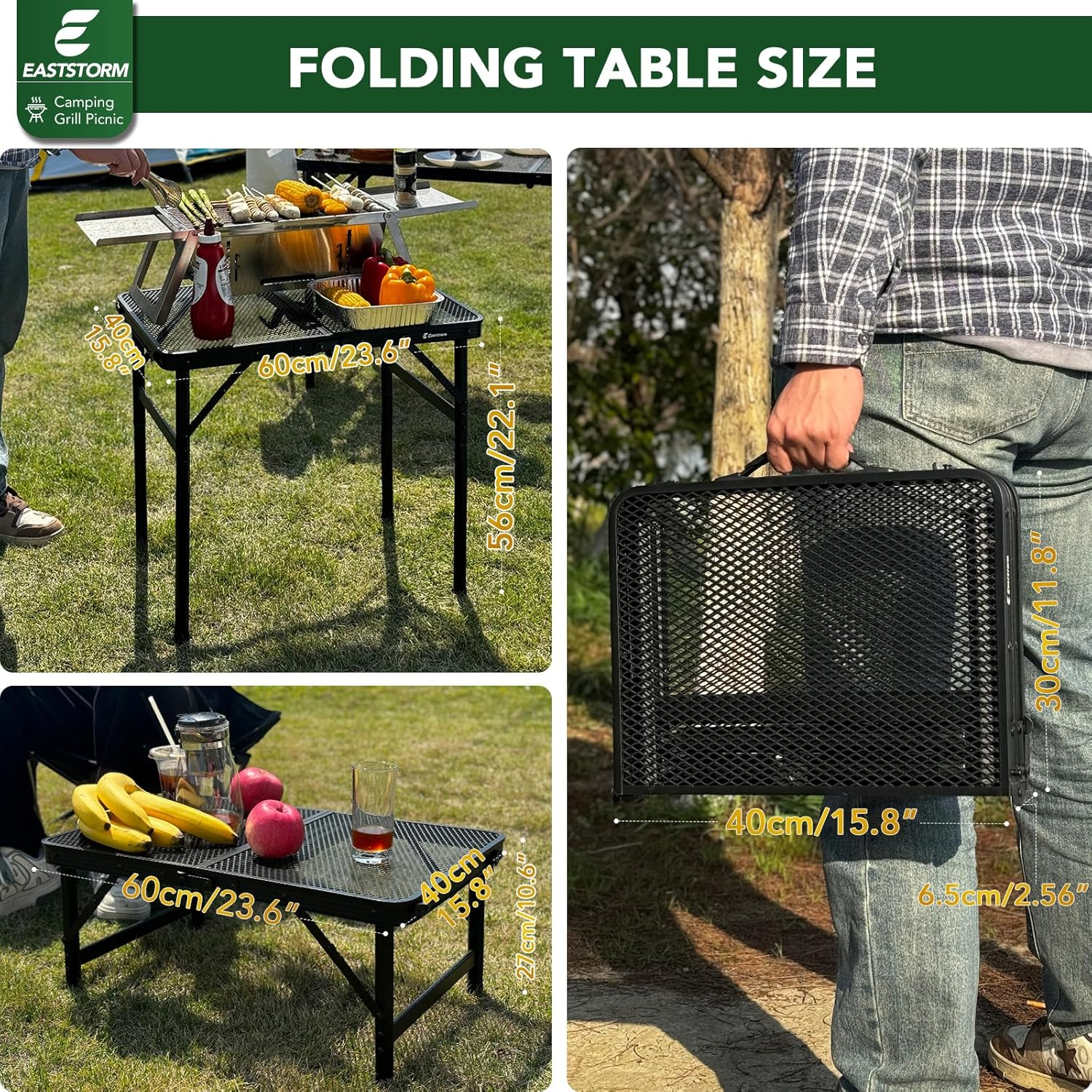 E EASTSTORM Grill Camping Table Outdoor Folding Picnic - Portable, Compact & Foldable for Easy Storage Great Picnic, Garden, Patio, Dining, BBQ, Party, Market Small Size, Black, (AM0915B1) image number 5