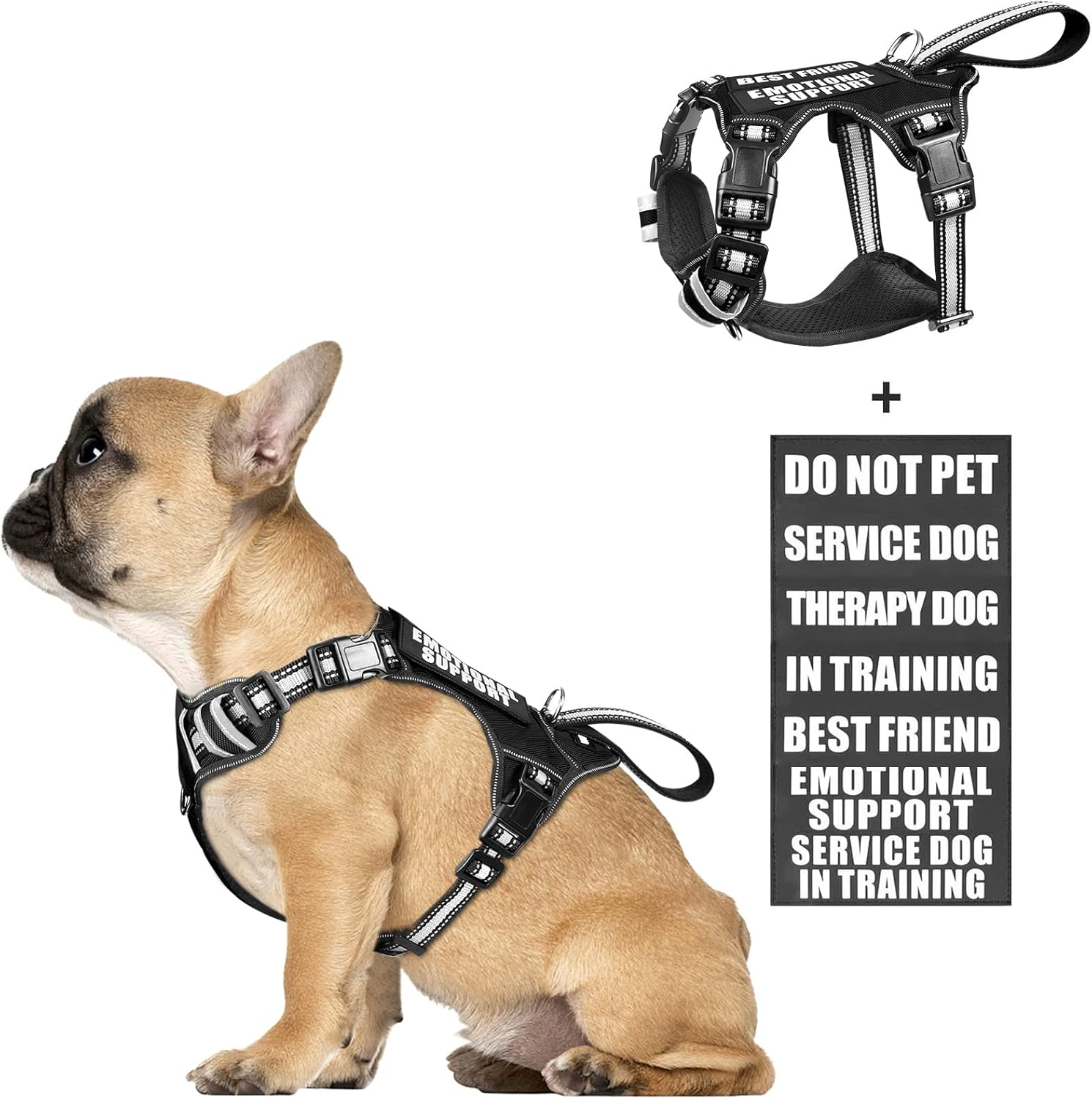 WINSEE Service Dog Vest No Pull Dog Harness with 7 Dog Patches, Reflective Pet Harness with Durable Soft Padded Handle for Training Small, Medium, Large, and Extra-Large Dogs