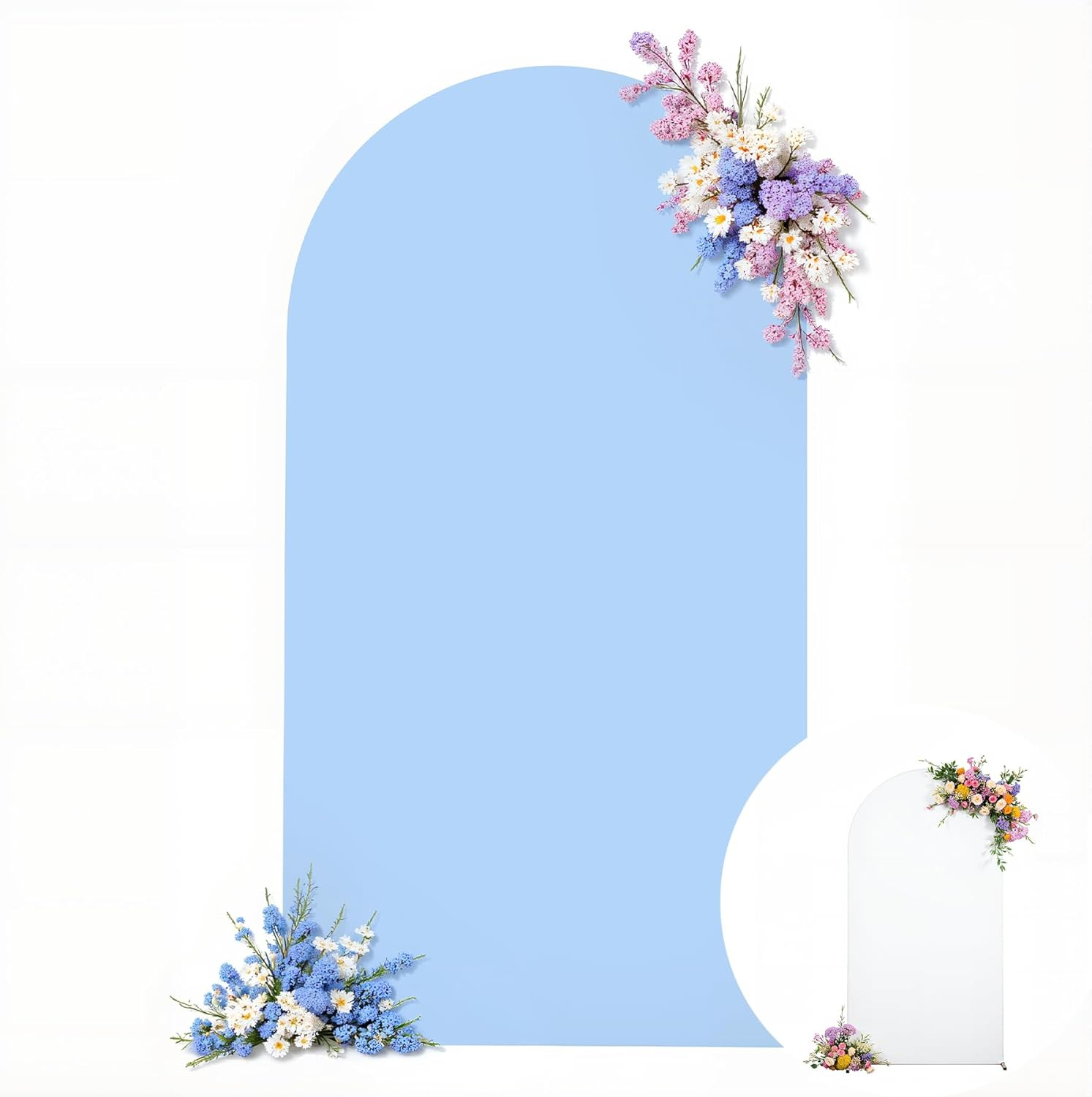 Wedding Arch Backdrop Cover, 6.6FT White Blue Arch Cover Stretchy Backdrops, Double-Sided Arch Stand Covers for Wedding Ceremony, Baby Shower, Birthday Party Decoration image number 2