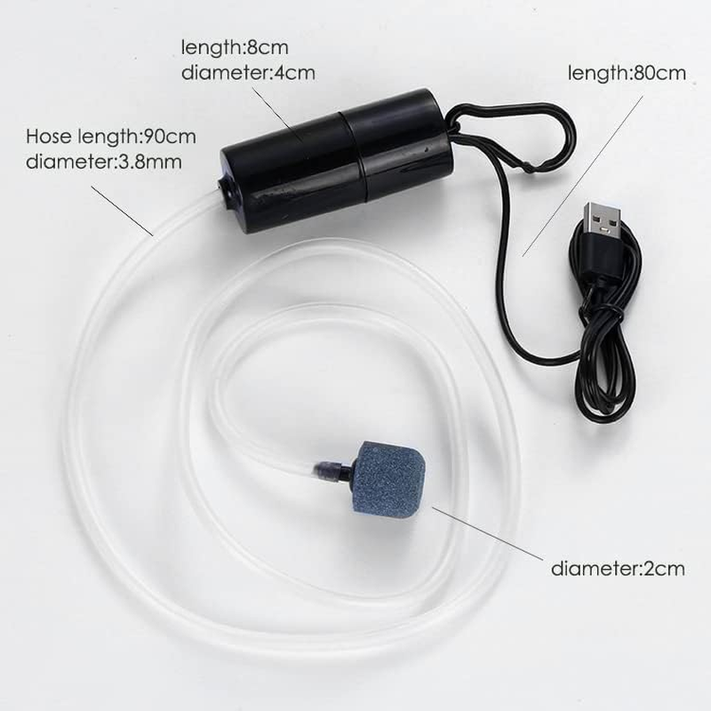 Aquarium Air Pump，Portable Mini USB Aquarium Fish Tank Oxygen Air Pump,Mute Energy Saving Supplies Accessories. - 2 Hoses-2 Air Stones image number 4