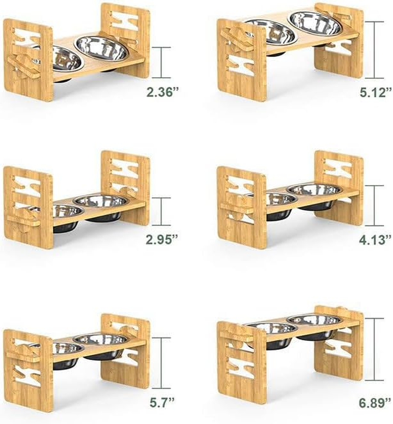 Elevated Dog Bowls-Adjustable Raised Dog Bowls Slanted Bamboo Pet Feeding Station with Stainless Steel Bowl for Small & Medium Dogs, Cat Kitten Flat Faced Puppy Feeder image number 1