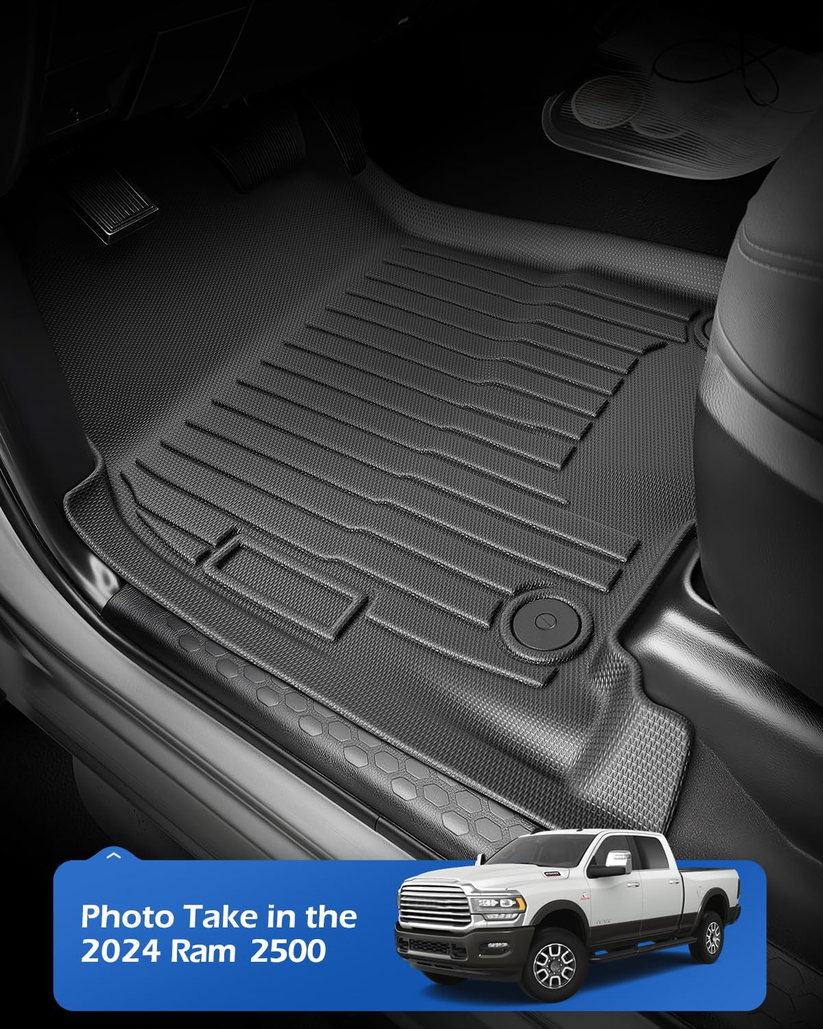 Floor Mats for Ram 2019-2024 2025: Custom Fit for Dodge Ram 2500/3500 Crew Cab & Mega Cab Front Row Bench Seat 2-Piece Set, All Weather TPE Car Carpet Liners, Heavy Duty Anti-Slip Truck Accessories image number 4