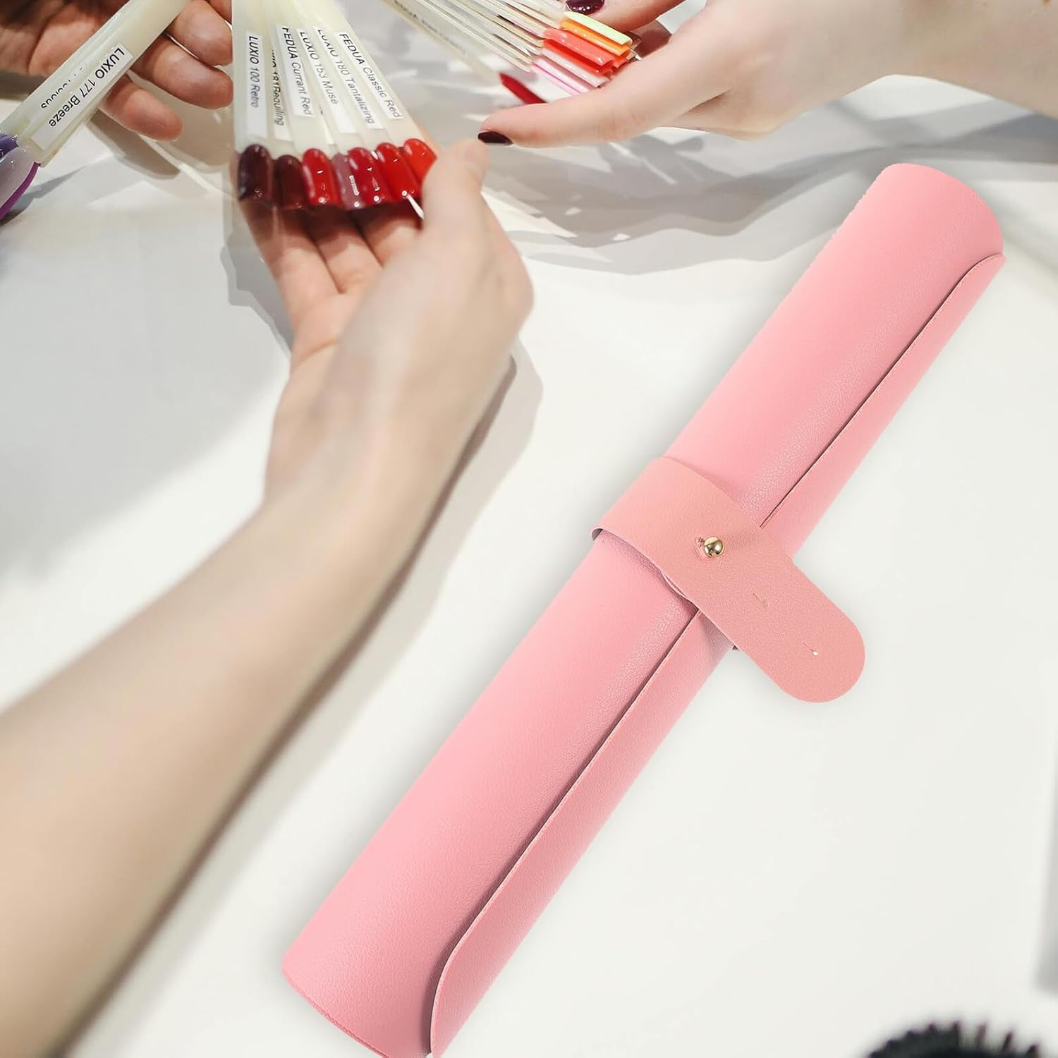 SHINYPASING Foldable Manicure Nail Table Mat 70X35Cm Dual-Color PU Hand Rest Pad Storage Strap for Nail Techs Salon Desktop