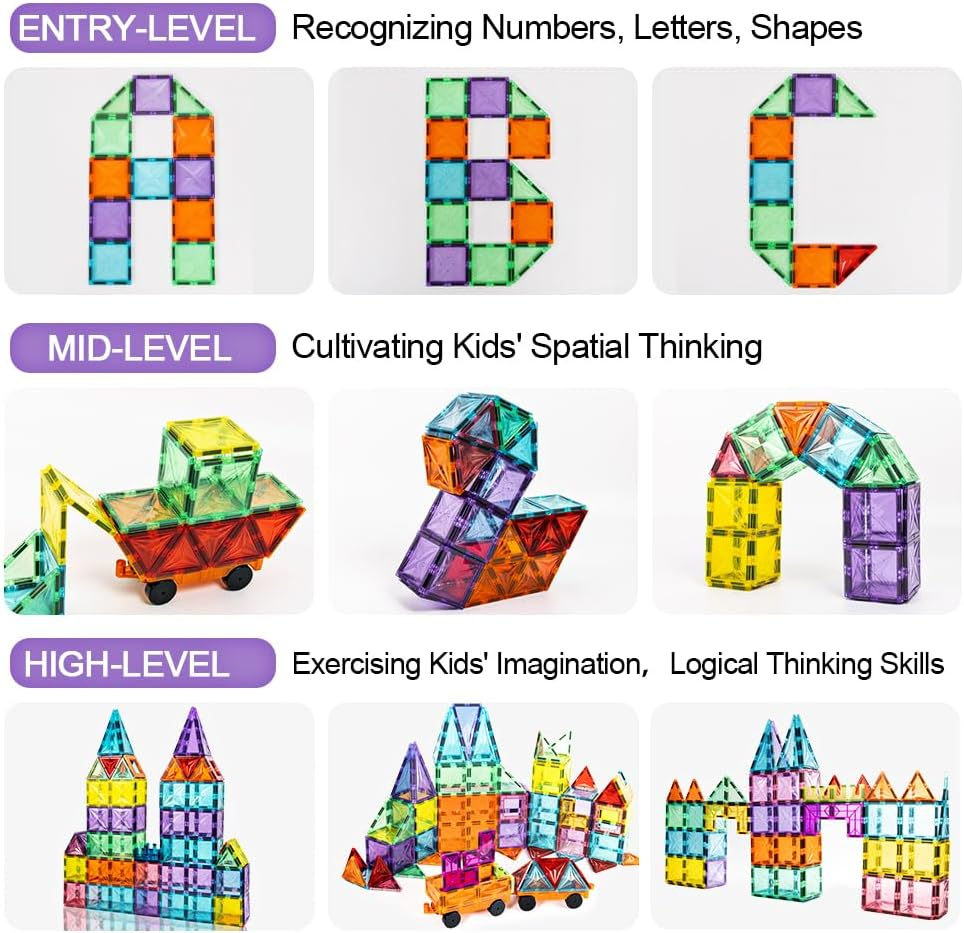 100Pcs Magnetic Tiles for Kids 3+ Year Old,Montessori Toys for Boys & Girls,Magnetic Building Blocks Sets,Stem,Building & Construction,Educational,Safe Creativity image number 1