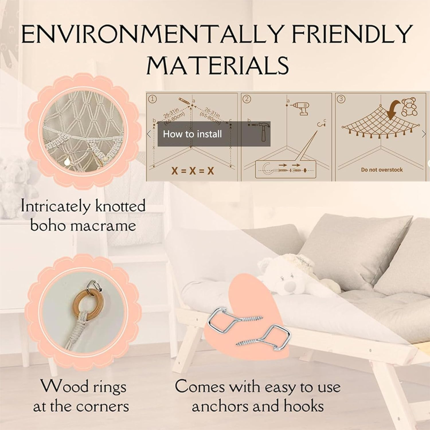 XUTONG 2 Pack Toy Hammock for Stuffed Animals,Extra Large Macrame Wall Hanging Organizer for Nursery,Soft Corner Hanging Netting image number 1