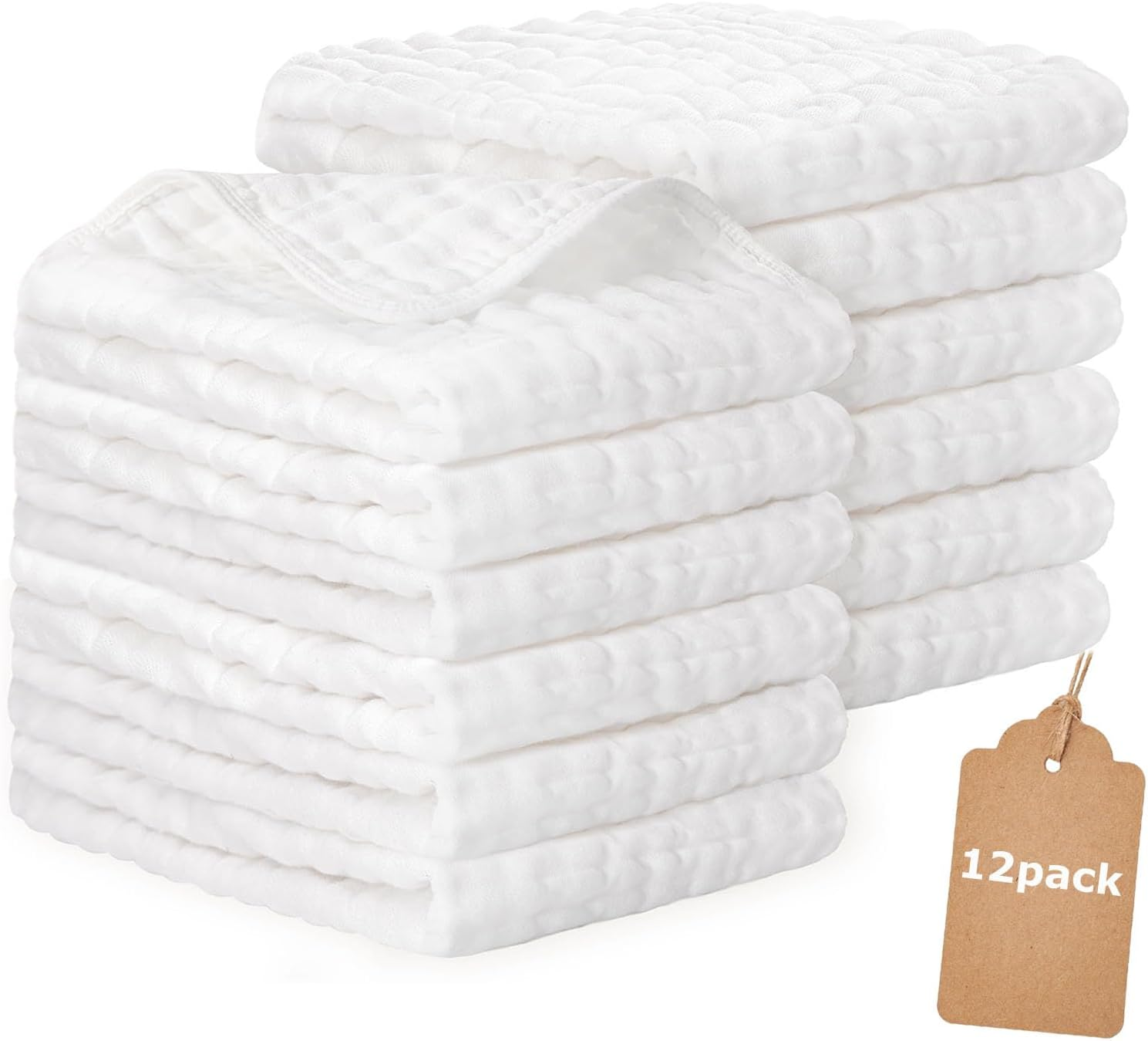 12 Pack Muslin Burp Cloths Sets for Baby - -100% Cotton Large 20'' by 10'' Premium Cotton Burping Rags for Newborn Ultra Soft and Highly Absorbent Unisex Spit up Rags Thicken Baby Washcloths