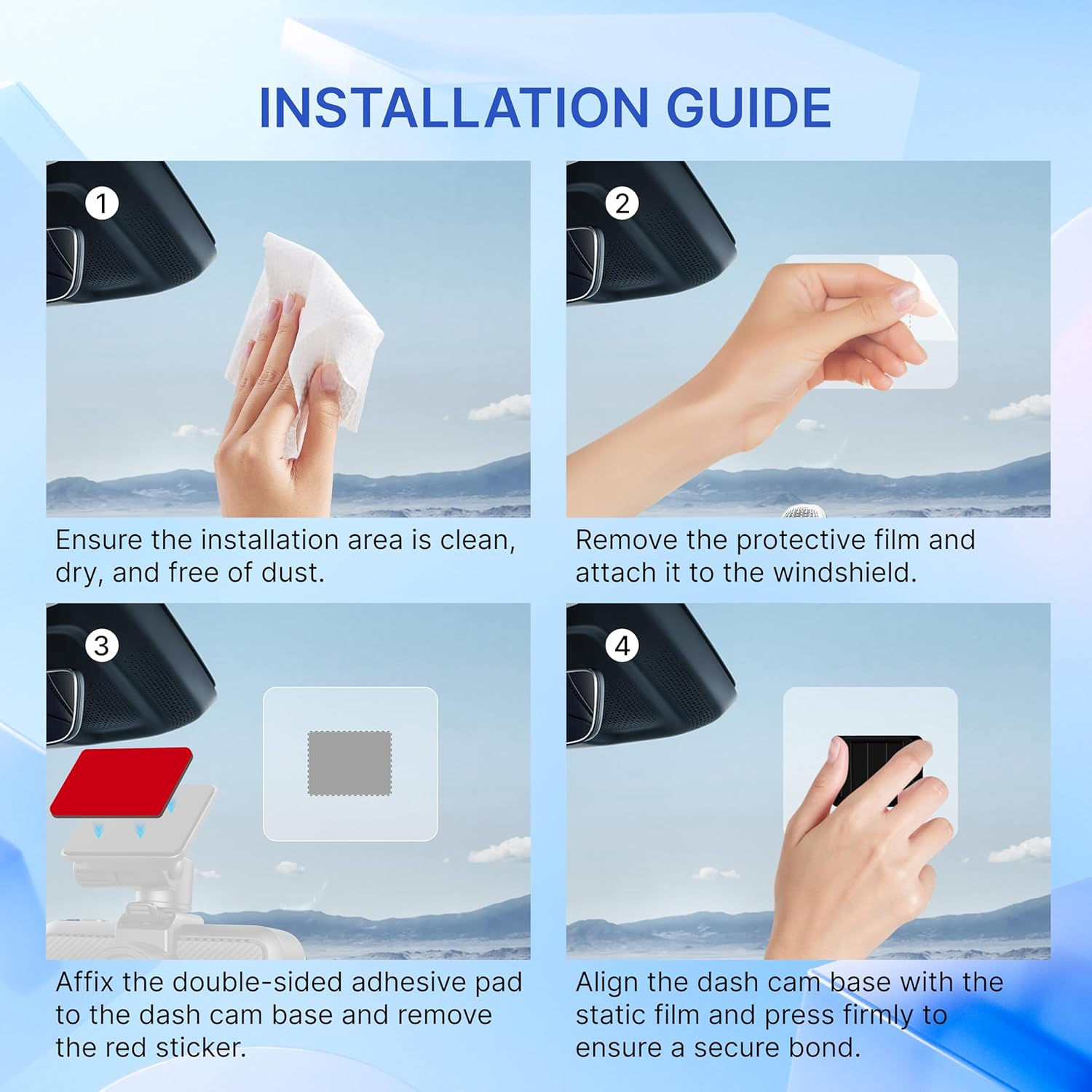 Miofive S1 Series Double-Sided Adhesive Dash Cam Mounts - 2 Mounts, 3 Spare Adhesives (Front & Rear), 6 Static Stickers, Replaceable Accessories image number 1