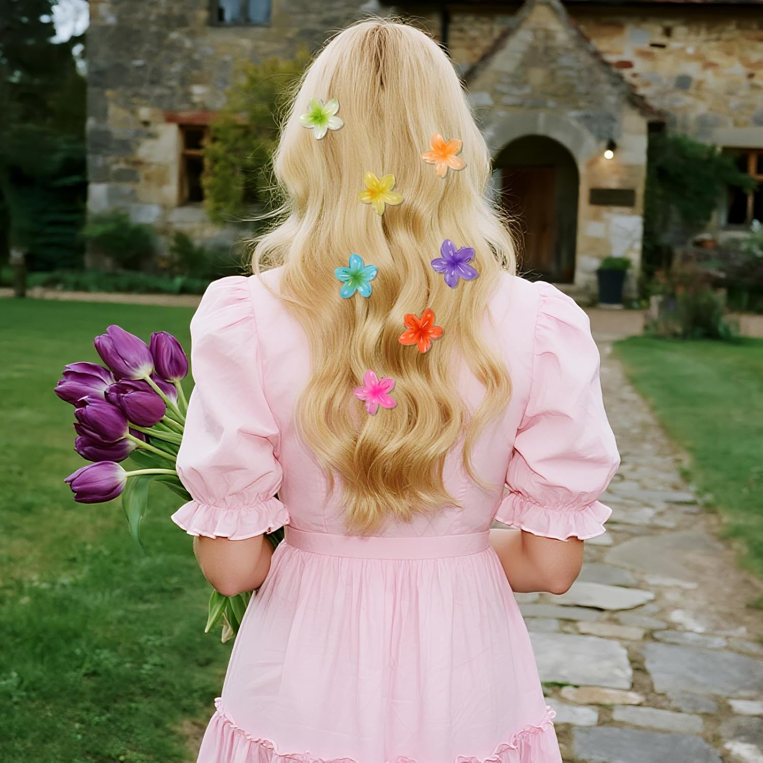 Pack of 12 Small Flower Hair Clips, Plastic Small Gripper Hair Clips, 1.3 X 1.5 Cm Flowers Mini Hair Clips, Non-Slip Colourful Cute Colours Hair Clip, for Baby Women Girls Hair Styling Accessories image number 1