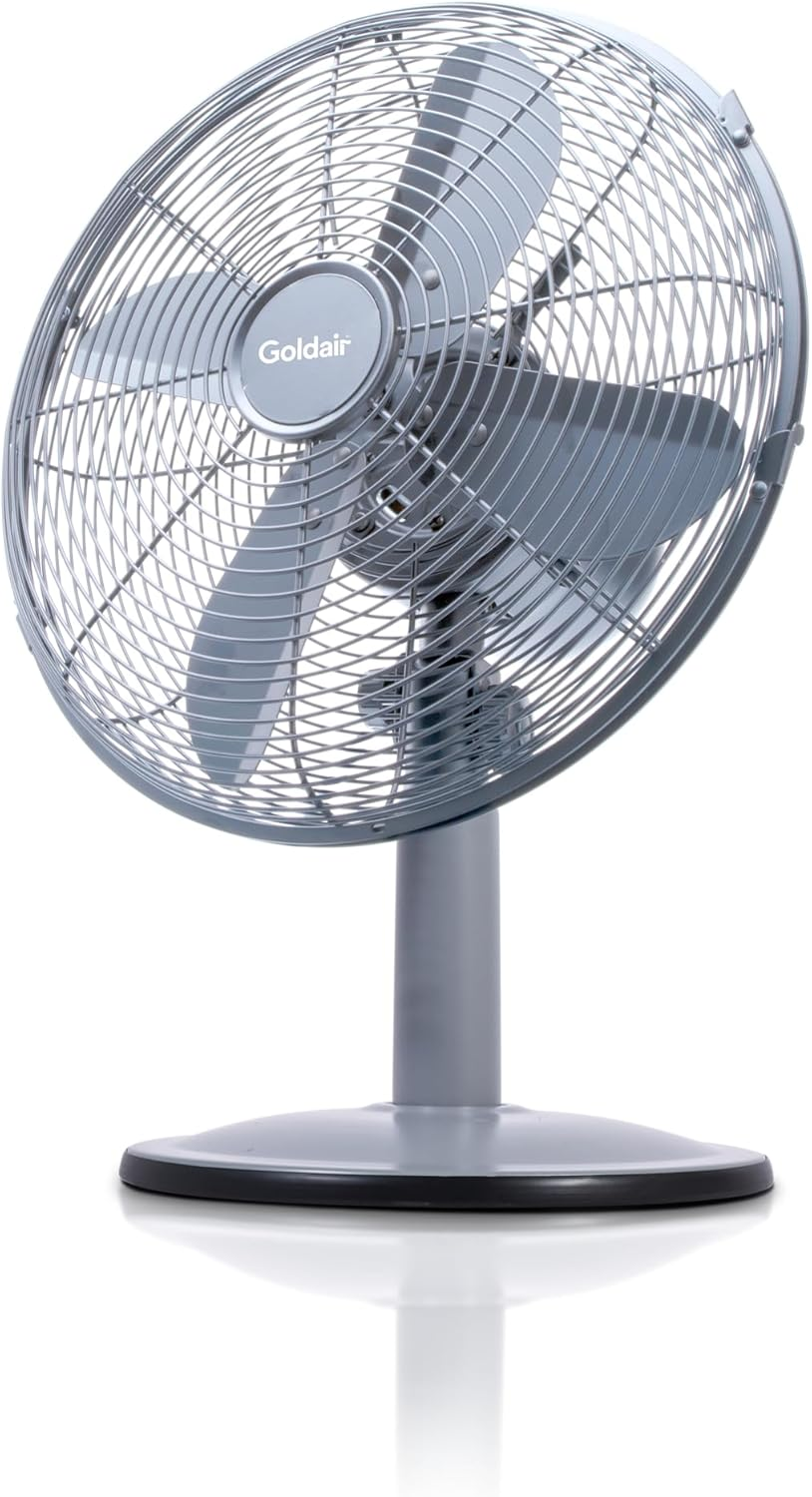 Goldair 30Cm Metal Desk Fan with 3 Speed Settings, Tilt-Adjustable, Matte Black