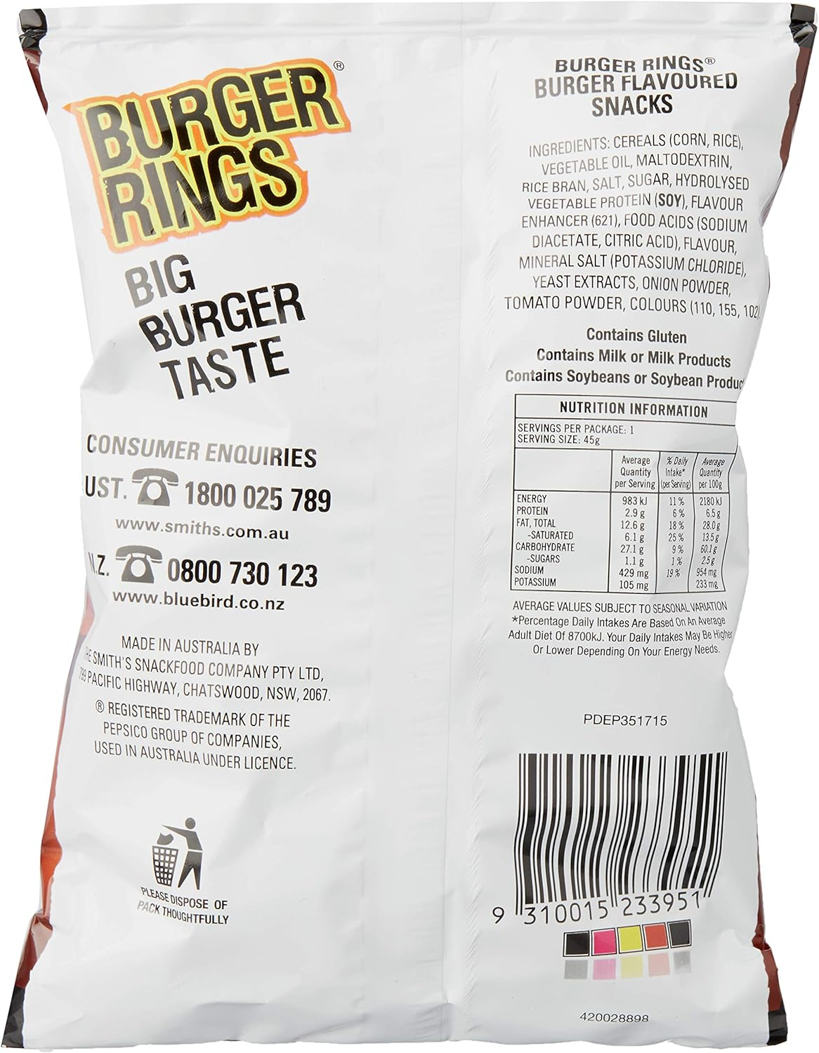 Burger Rings Burger Flavoured Puffed Corn Rings, 18 X 45 Grams image number 2