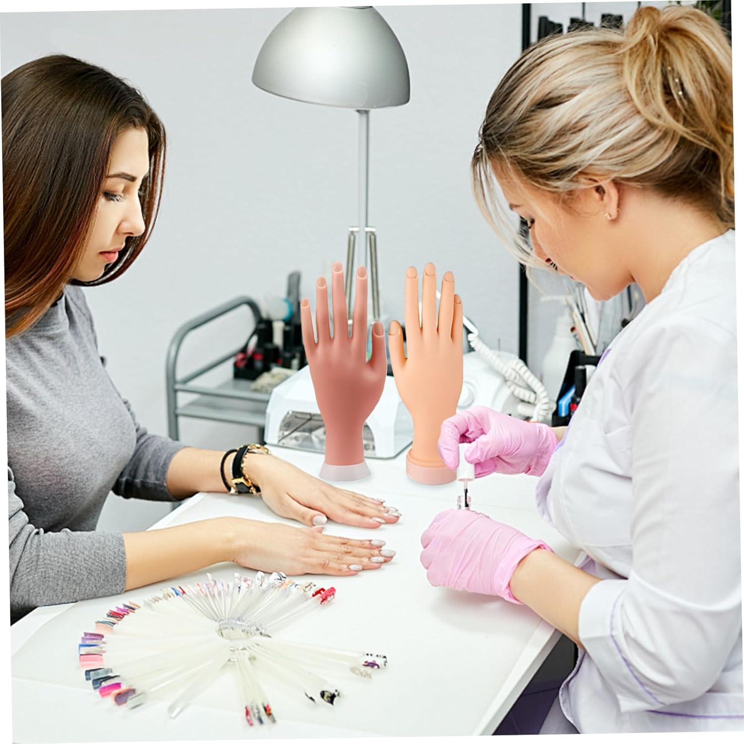 1 Pair Nail Practice Hand with 200Pcs Nail Sticker, Silicone Mannequin Hand, Flexible Bendable Practice for Acrylic Nails Manicure Hands Art Training, Nai image number 3