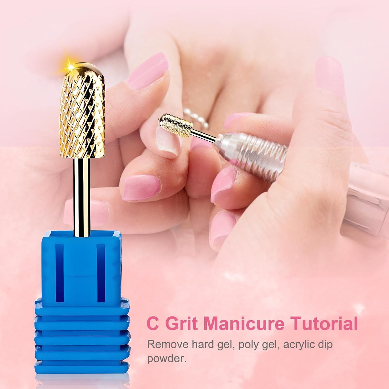 Safety Nail Drill Bits - 3/32'' Smooth round Top Large Barrel Carbide Bits, Suitable for Manicure Pedicure Cuticle Gel Polishing, Beginners Bits, Gold, 3Pcs (Fine, Medium, Coarse) image number 5