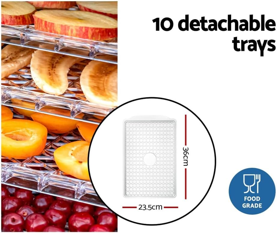 Devanti Food Dehydrator, 10 Detachable Trays 550W Electric Dehydrators Dryer Machine Oven Jerky Yogurt Fruit Maker Home Small Kitchen Appliances, Adjustable LCD Temperature Touch Control Black image number 6