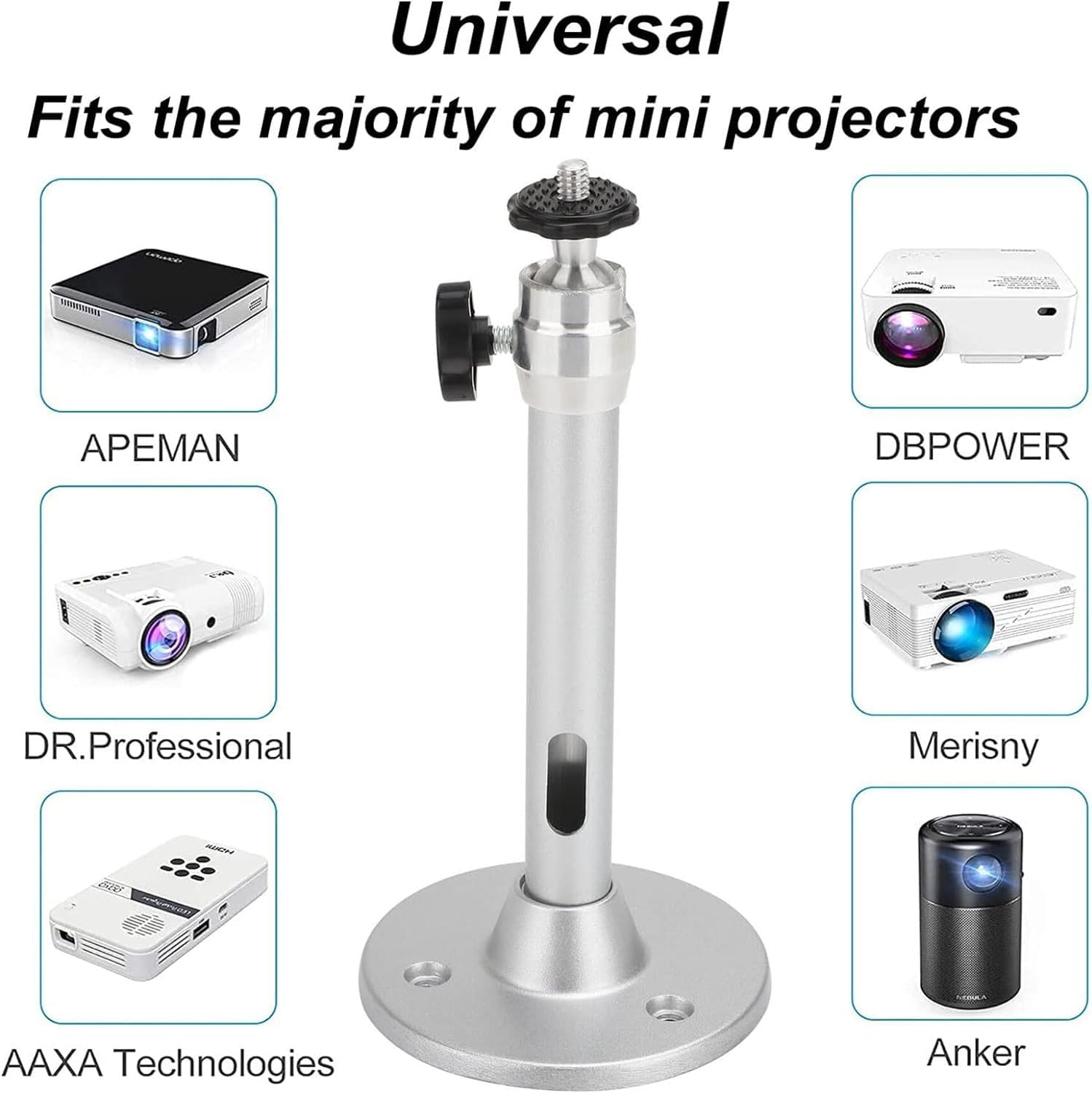 Projector Ceiling Mount, Universal Mini Ceiling Projector Mount, Projector Wall Mount, 360&deg;Rotatable Projector Stand Bracket for Home Theater, Security Camera, Conference AV Room, Load 5KG (Silver)