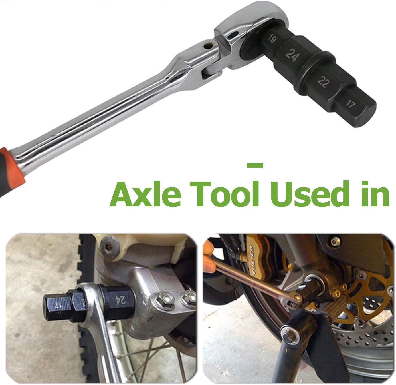 Bestgle Motorcycle Axle Tool, 4 in 1 Motorcycle Hex Axle Removing Kit 3/8" Wheel Hub Hex Axle Spindle Socket Driver Removal Tool Universal Hex Allen Spindle Socket Adapter Set, 17/19/22/24Mm