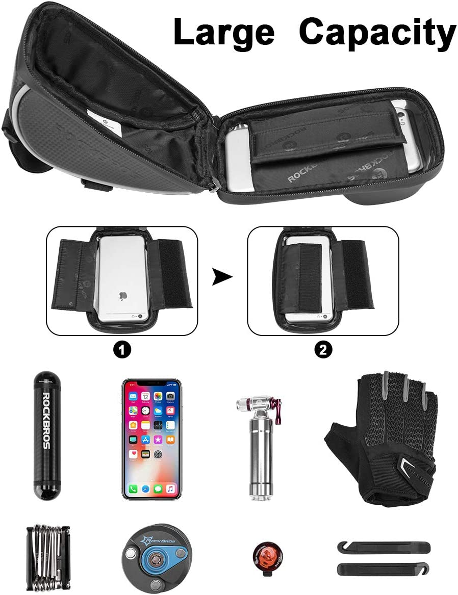 ROCKBROS Bike Handlebar Bag Waterproof Bicycle Front Top Tube Cellphone Bag Fits for 6.5" below Phones Sensitive TPU Black image number 1