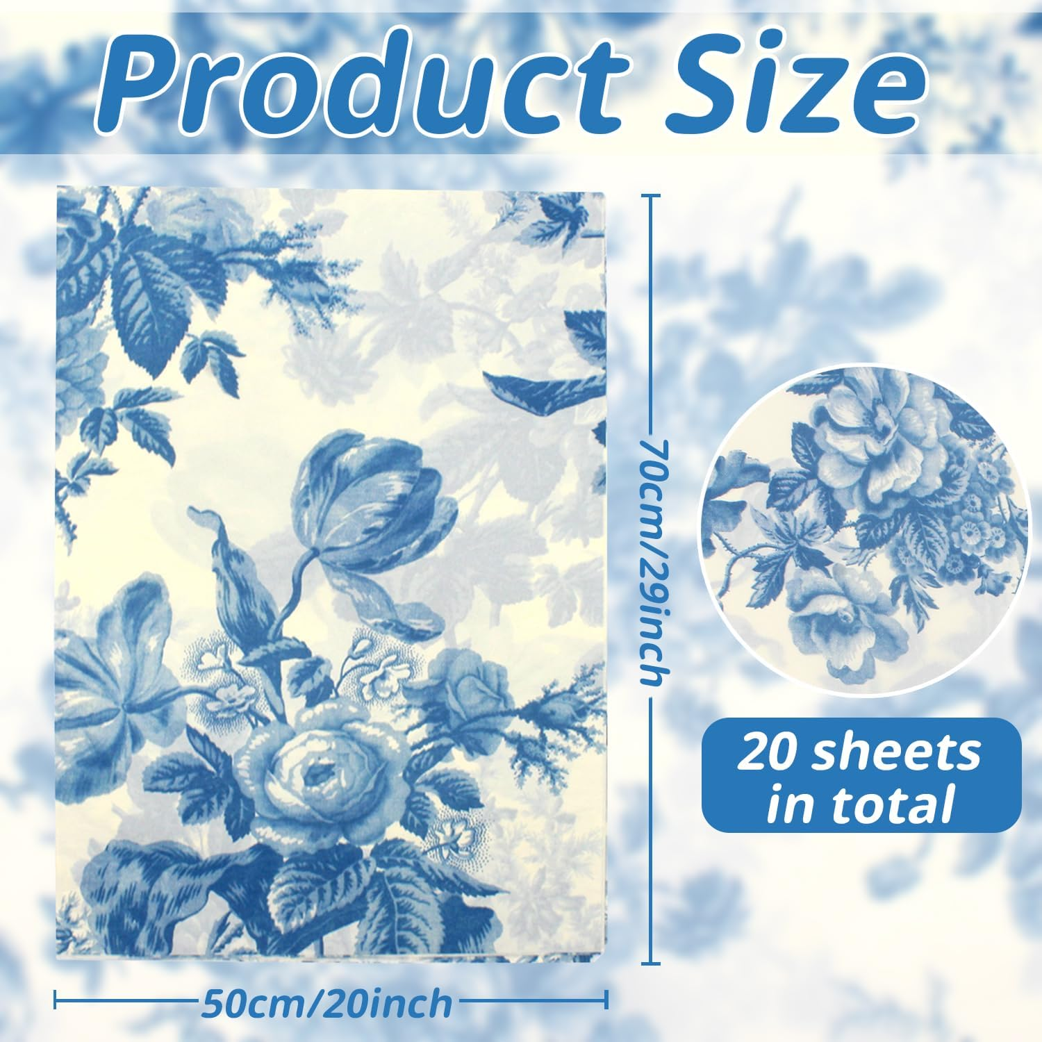Benvo 20 Sheets Floral Print Tissue Paper 20 Inch X 29 Inch Decoupage Paper Decorative Tissue Paper Gift Wrapping Paper Flower DIY Art Craft Paper for Spring Wedding Birthday Baby Shower(Style B) image number 1