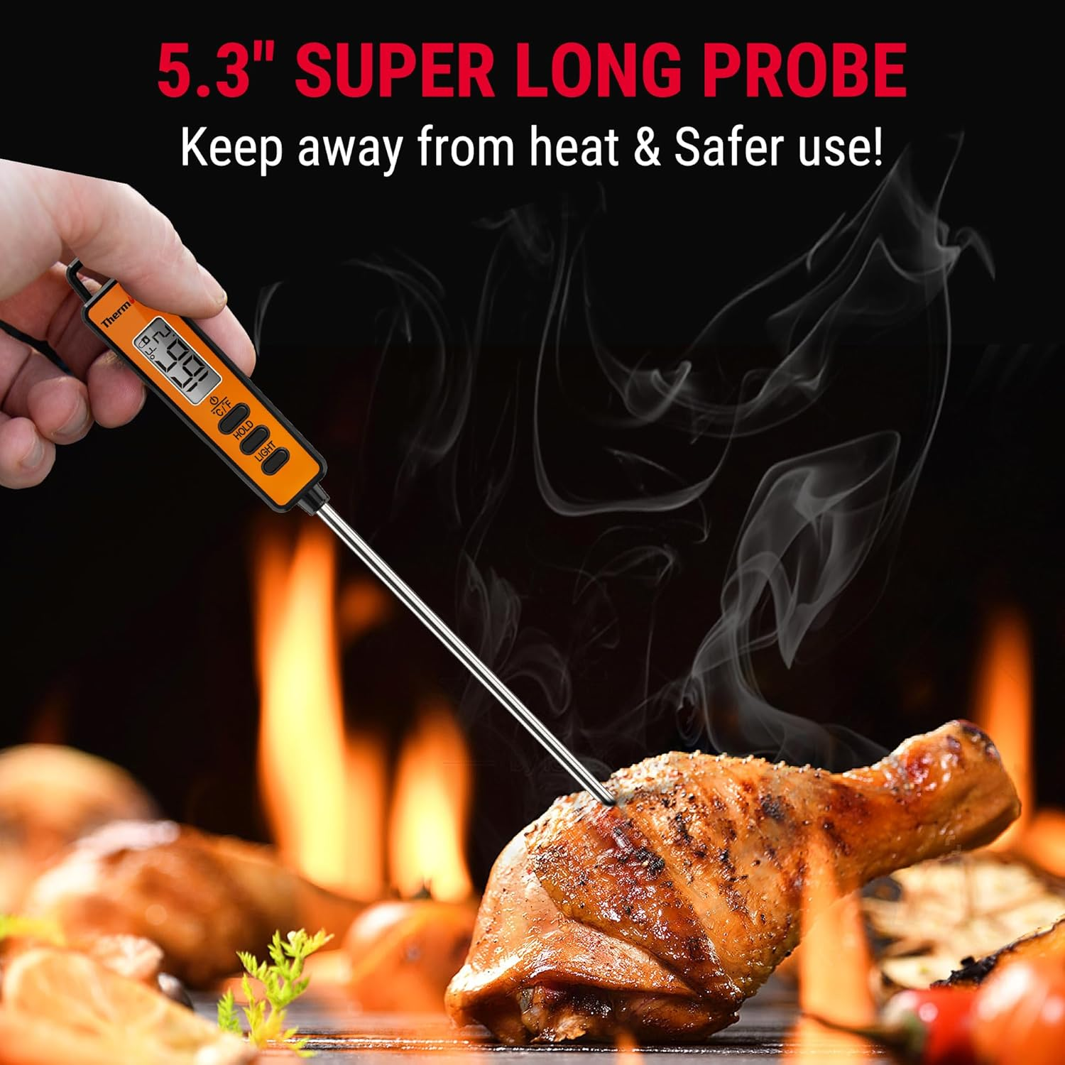 Thermopro Temperature Gun, Infrared Thermometer Gun with Laser Pointer, Meat Thermometer Digital with Super Long Probe, Food Thermometer for Cooking, Laser Thermometer Gun -58℉-1022℉ Not for Human image number 1
