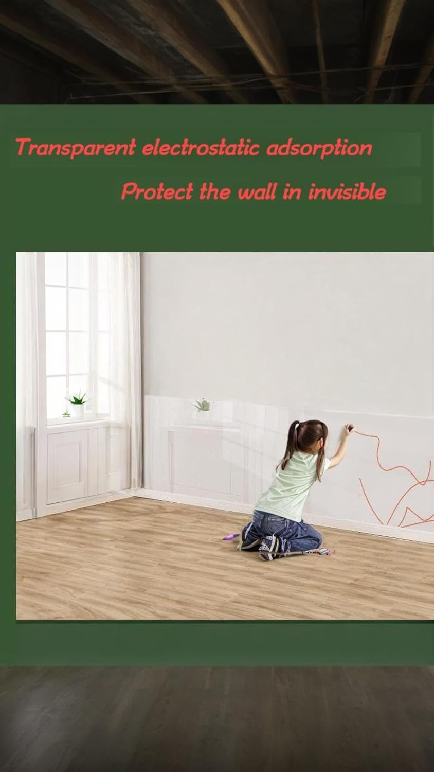 Honwor Transparent Removable Electrostatic Wall Protector Film - Self-Adhesive Protective Cover for Walls, Easy Peel & Stick Installation, No Residue, Scratch & Scuff Guard image number 3