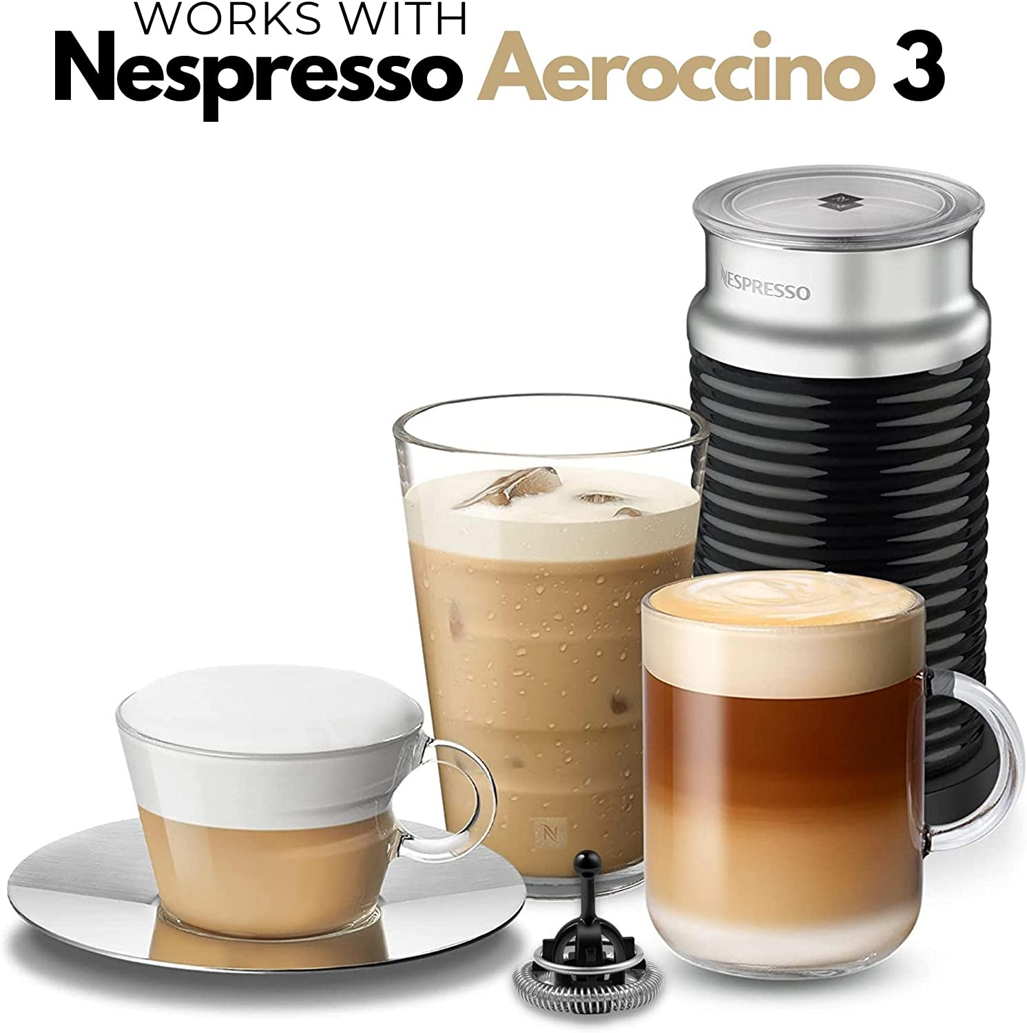 2 Pcs Replacement Whisk for Aeroccino 3 Milk Frother, Stainless Steel Coffee Machines Replacement Part, Compatible Frother Accessory, Easy to Clean(Color:Black) image number 4