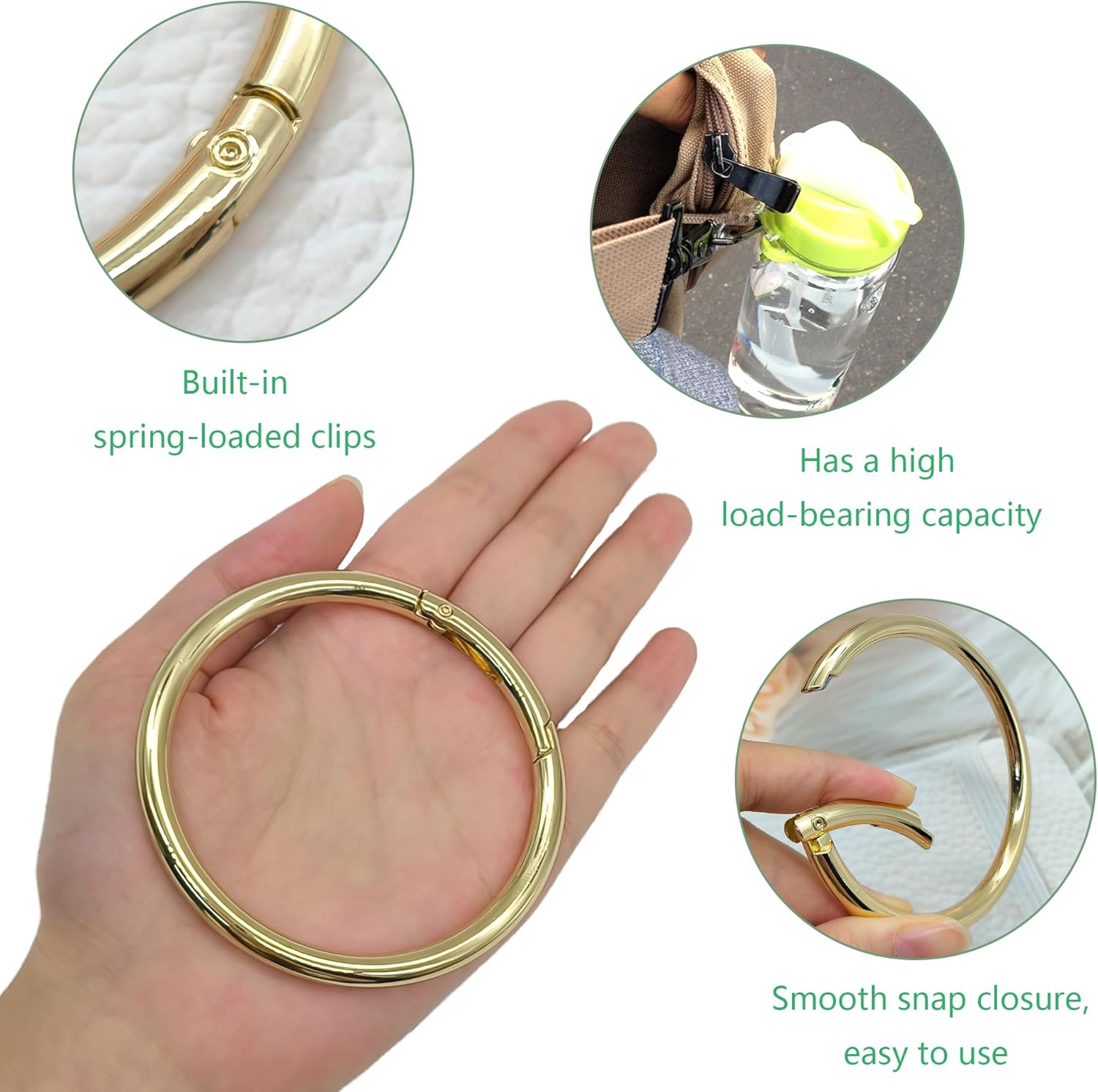 XCSJ Pack of 2 round Carabiner 75 Mm OD 63 Mm ID Very Robust Zinc Alloy round Carabiner Ring Carabiner Hook round Large Carabiner round O Ring for Key Chain, Bag, DIY Crafts Making - Gold image number 5