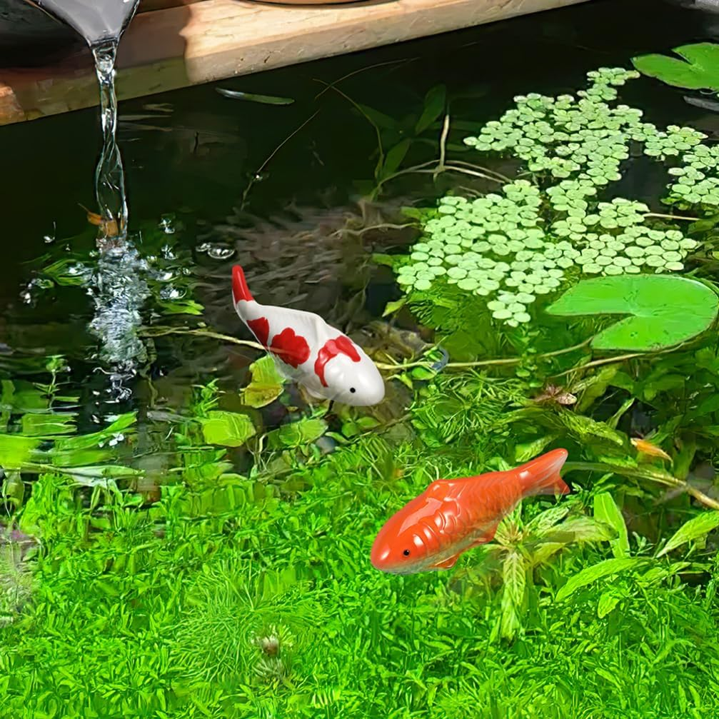 Milisten Ceramic Floating Fish 6Pcs Small Koi Fish and Frog Figurines Aquarium Pond Floaters Ornaments for Desktop Pond Tank Decoration image number 5