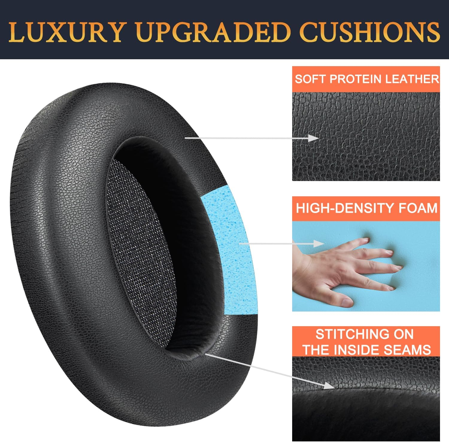 SOULWIT Earpads Cushions Replacement for Sony WH-XB910 XB910N Extra Bass Noise Cancelling Headphones, for Sony WHXB910N Wireless Bluetooth Headset, Ear Pads with Softer Protein Leather - Black image number 1