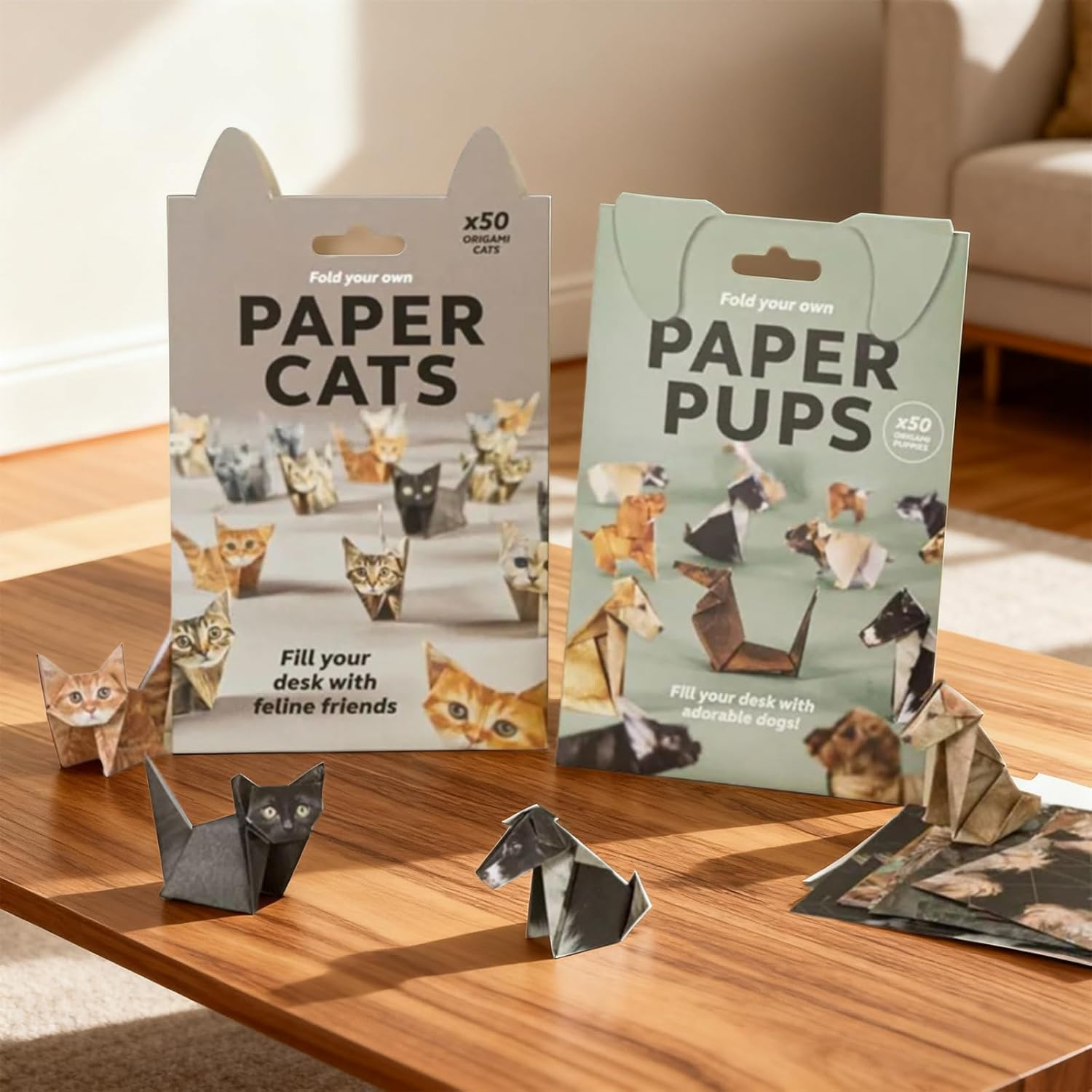 DIY Paper Cats, 50 Pcs DIY Origami Paper to Fold Cute Cat Figures, Fun Craft Activity for Adults & Kids, Desk Decoration & for Cat Lovers image number 1