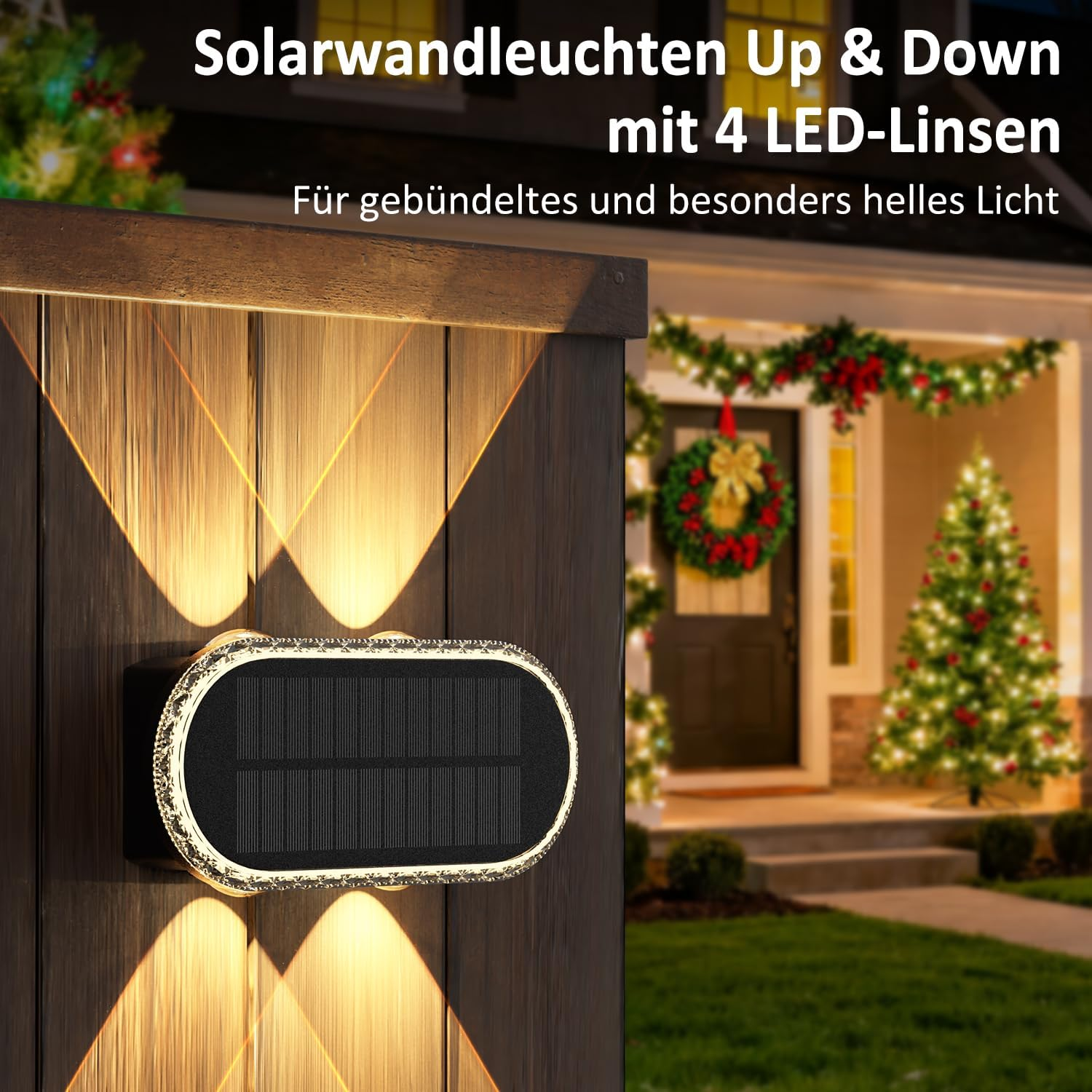 Hiromeco Solar Lights for Outdoor Wall Set of 4 Solar Wall Lights Outdoor with Double up & down Light - 3 Colour Modes Solar Lights Waterproof for Yard Garden Garage image number 1