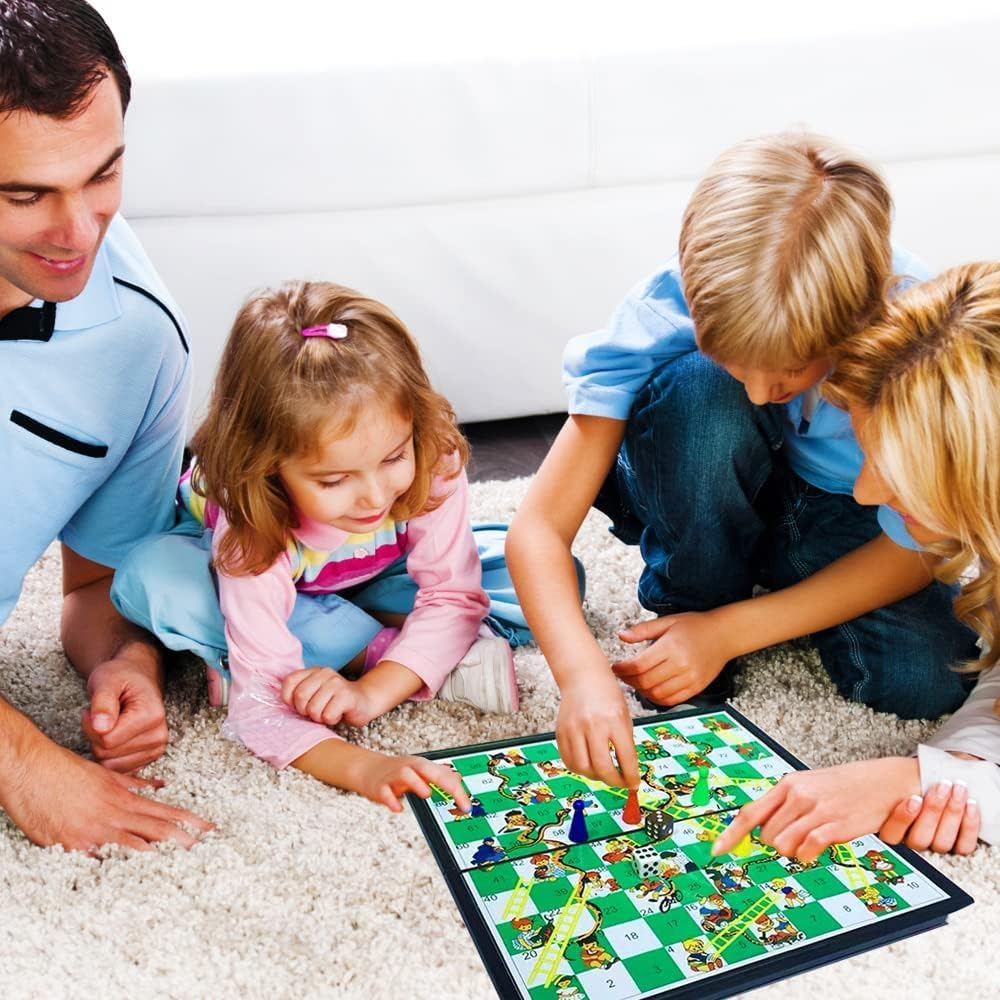 ZUNIPLEX Snakes & Ladders Game with Magnetic Foldable,Small Land-Based Game,Board Game for Kids Beginner Travelling Chess Piece Set with Portable Storage Board image number 1