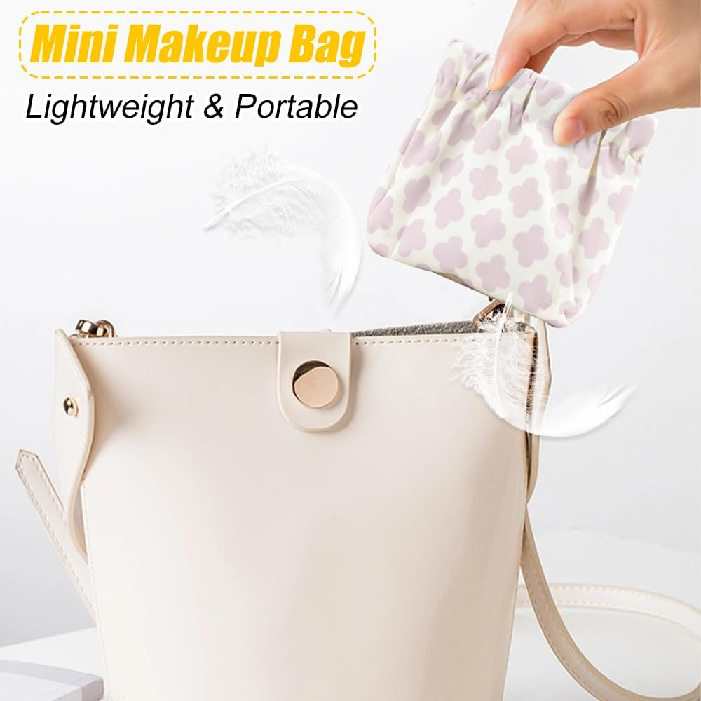 Pocket Cosmetic Bag, 6PCS Mini Makeup Bag for Purse, Waterproof Portable Cute Printed Travel Makeup Pouch, No Zipper Self-Closing Purse Organizer Bag for Lipstick Headphones Jewelry image number 1