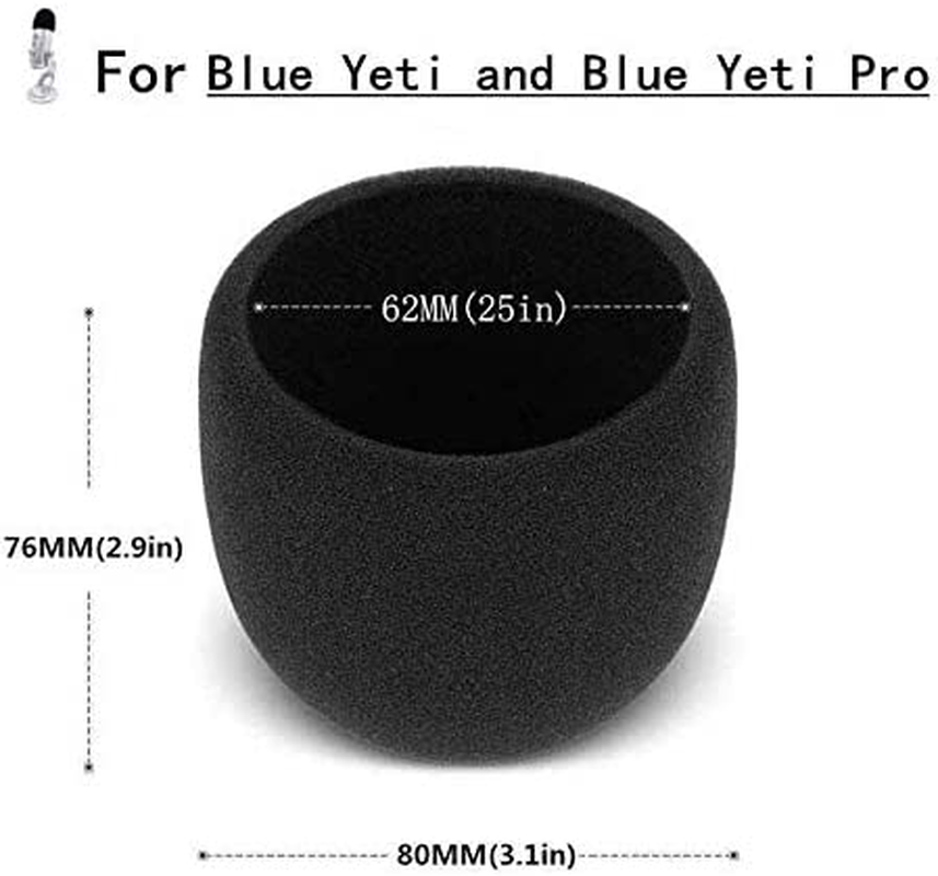 Pop Filter Windscreen Microphone Sponge Foam Cover for Blue Yeti Pro Condenser Mic Black
