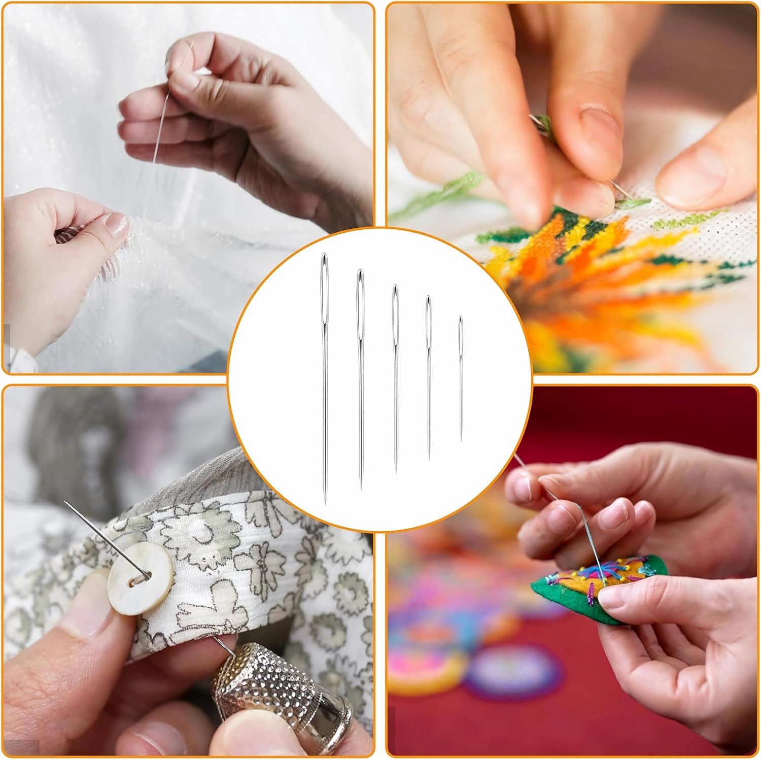 25 PCS Needle Threader with 2 Pcs Threaders，Five Sizes of Hand Sewing Needles，Stainless Steel Hand-Woven Needles，High-Grade Large-Eye and Large-Sized Hand Sewing Needles，Used for Hand Sewing Art and Craft Projects， image number 1