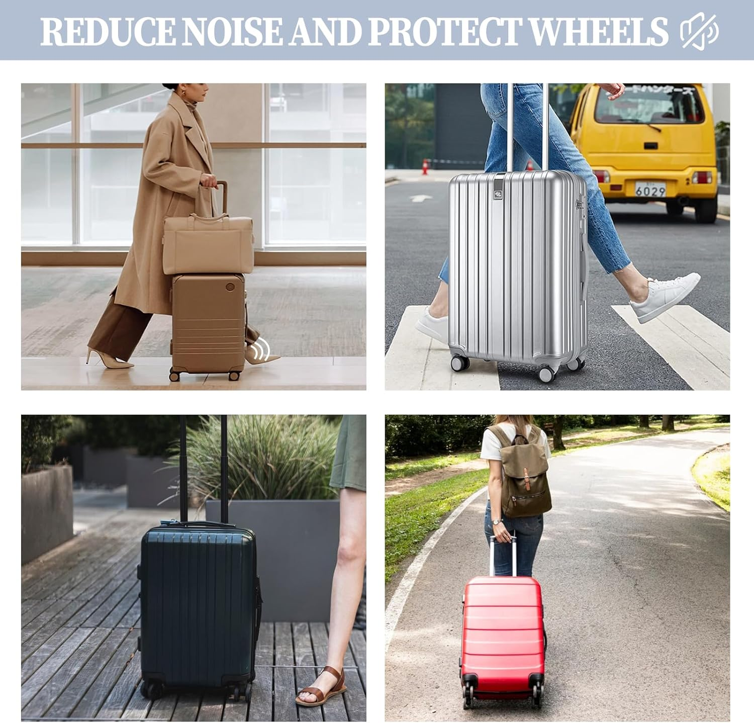 Dimeho Pack of 8 Luggage Wheel Covers Suitcase Wheel Protector Luggage Wheel Protector Silicone Wheel Cover Suitcase Trolley Suitcase Swivel Castor Covers Rubber Luggage Wheel Covers Hand Luggage image number 5