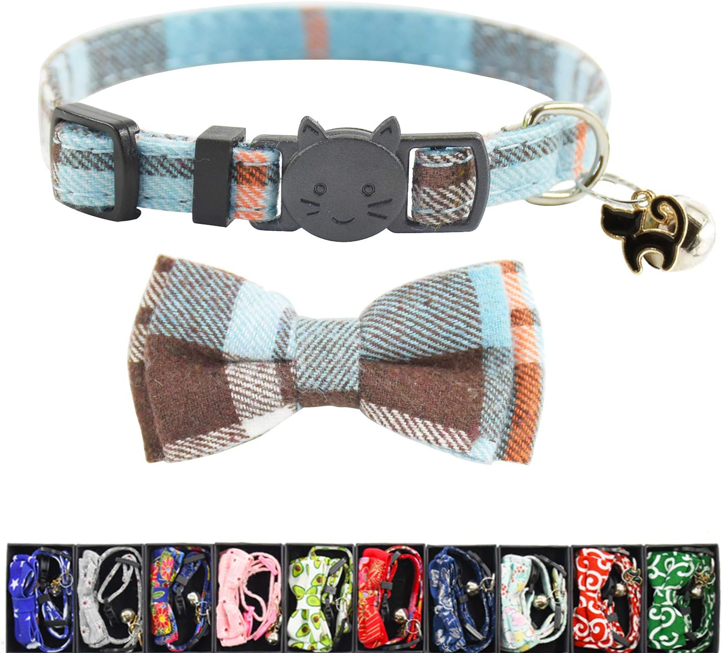 Xpangle Bowtie Cat Collars Breakaway with Bell, Adjustable Cute Kitty Collars Safety Buckle Kitten Collar for Cat Puppy 7.5-11In
