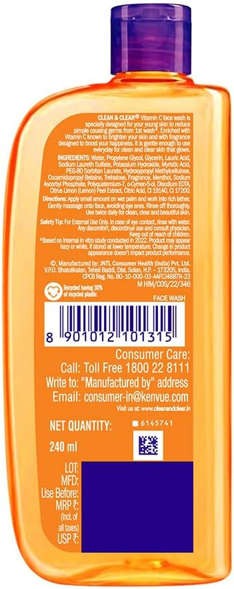 Clean & Clear Vitamin C Face Wash 240Ml image number 1